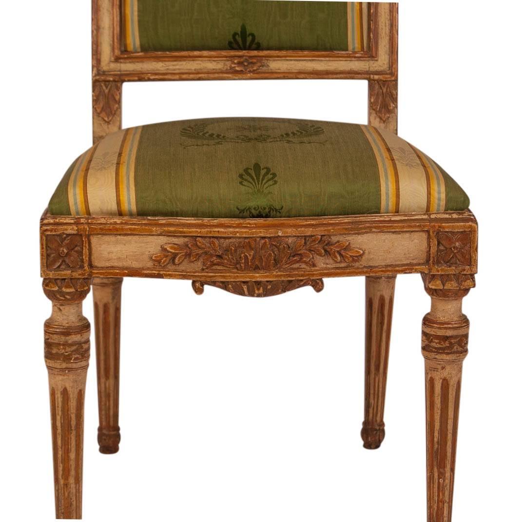 Four French Louis XVI Cream Painted and Gilt Side Chairs, circa 1780 In Excellent Condition In San Francisco, CA