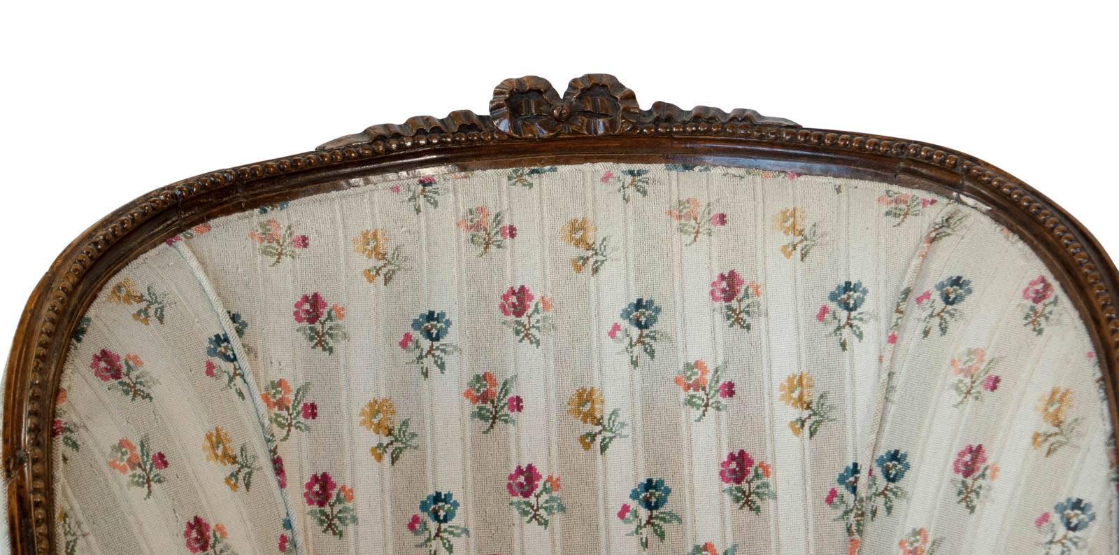 Upholstery French Fruitwood Louis XVI Style Bergere, circa 1880