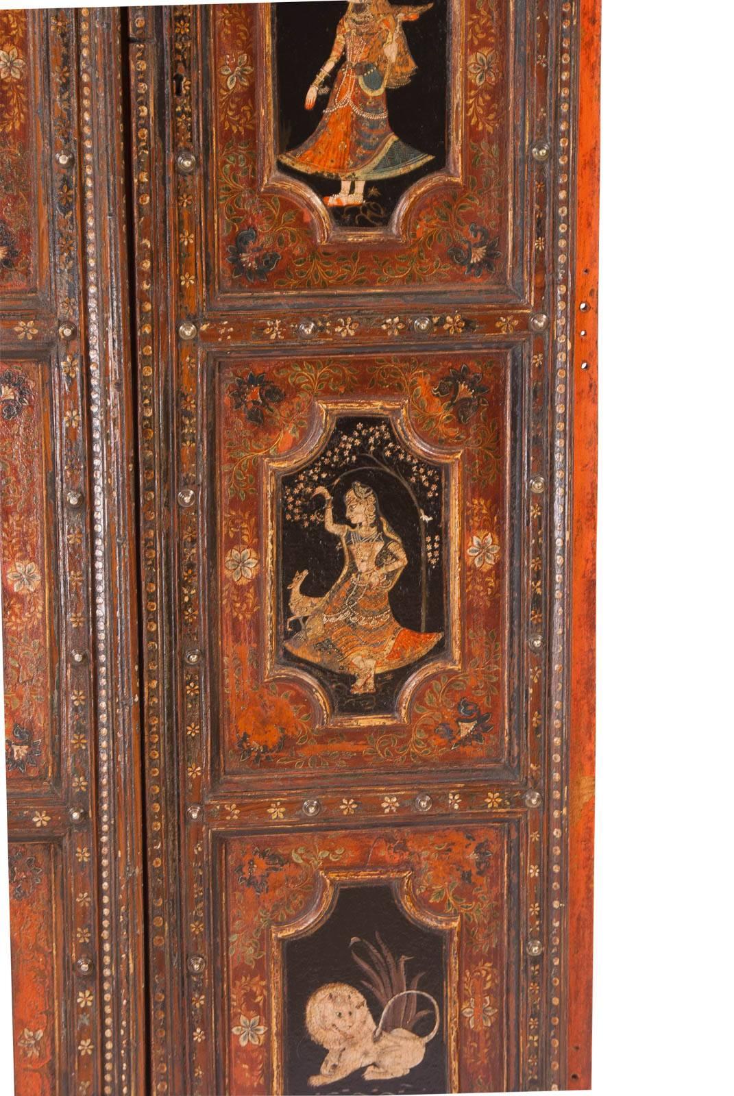 Anglo-Indian Pair of Painted Indian Palace Doors, circa 1830