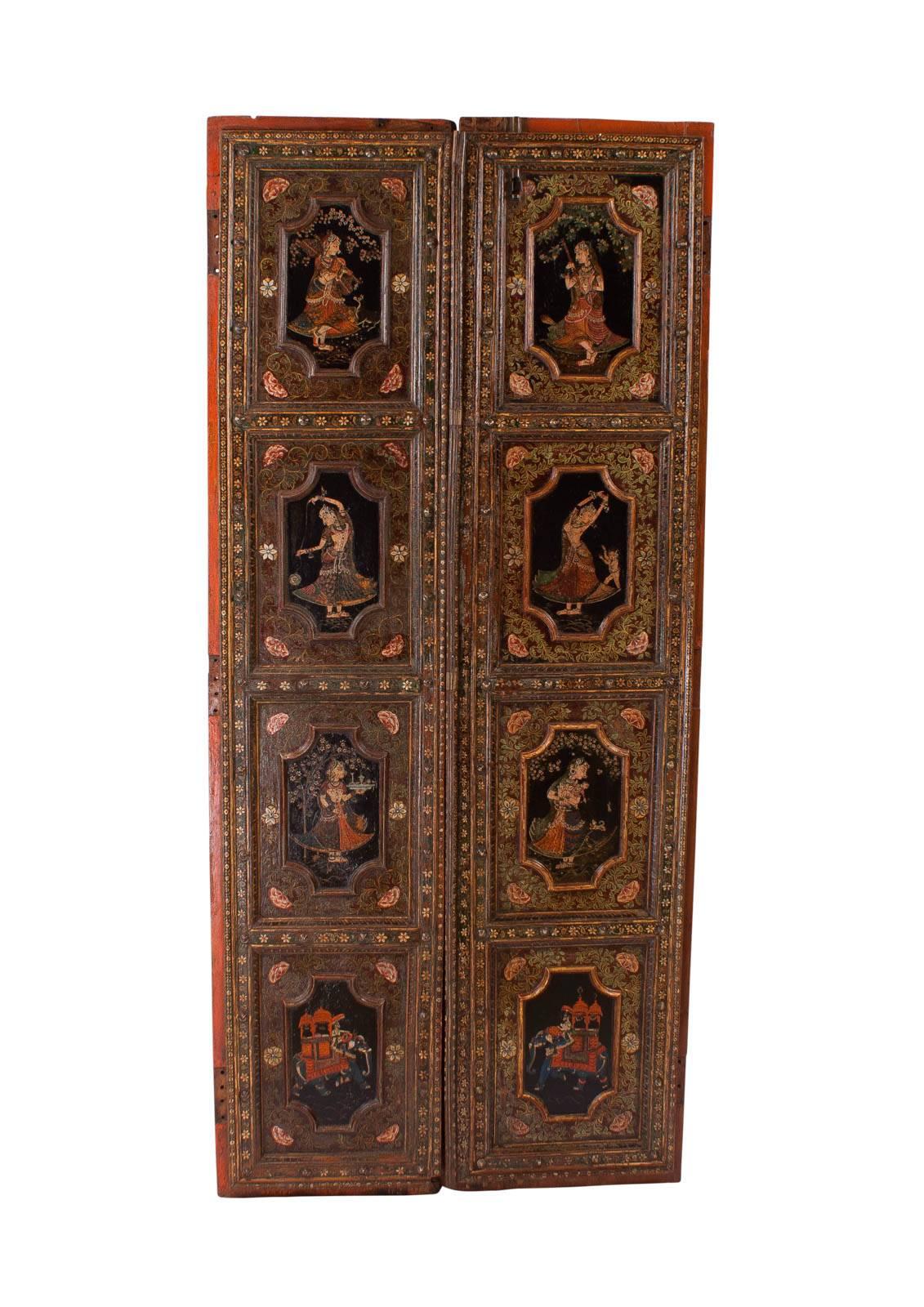 Pair of Painted Indian Palace Doors, circa 1830 2