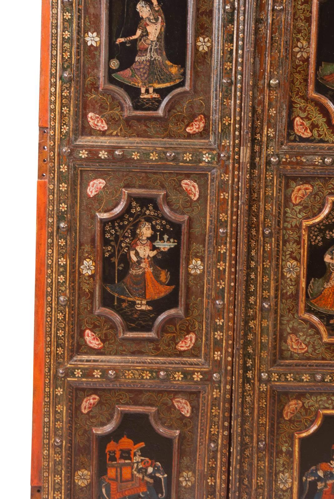 Mid-19th Century Pair of Painted Indian Palace Doors, circa 1830