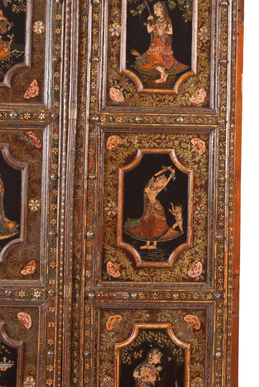 Metal Pair of Painted Indian Palace Doors, circa 1830