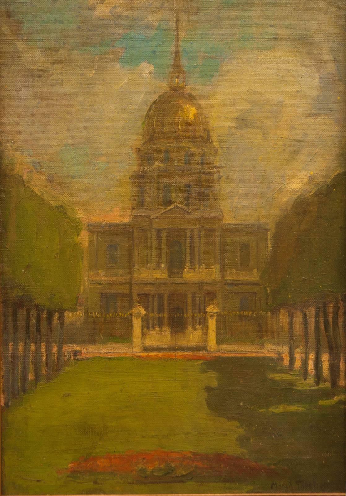 A California Plen Aire painting of the “Dome Des Invalides”, signed in the lower right. A good number of California artists sought training with Frances, great Impressionists. Froelich studied with William Keith and Arthur Mathews in the United