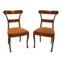 Pair of Walnut Neoclassical Side Chairs, Italy, circa 1820