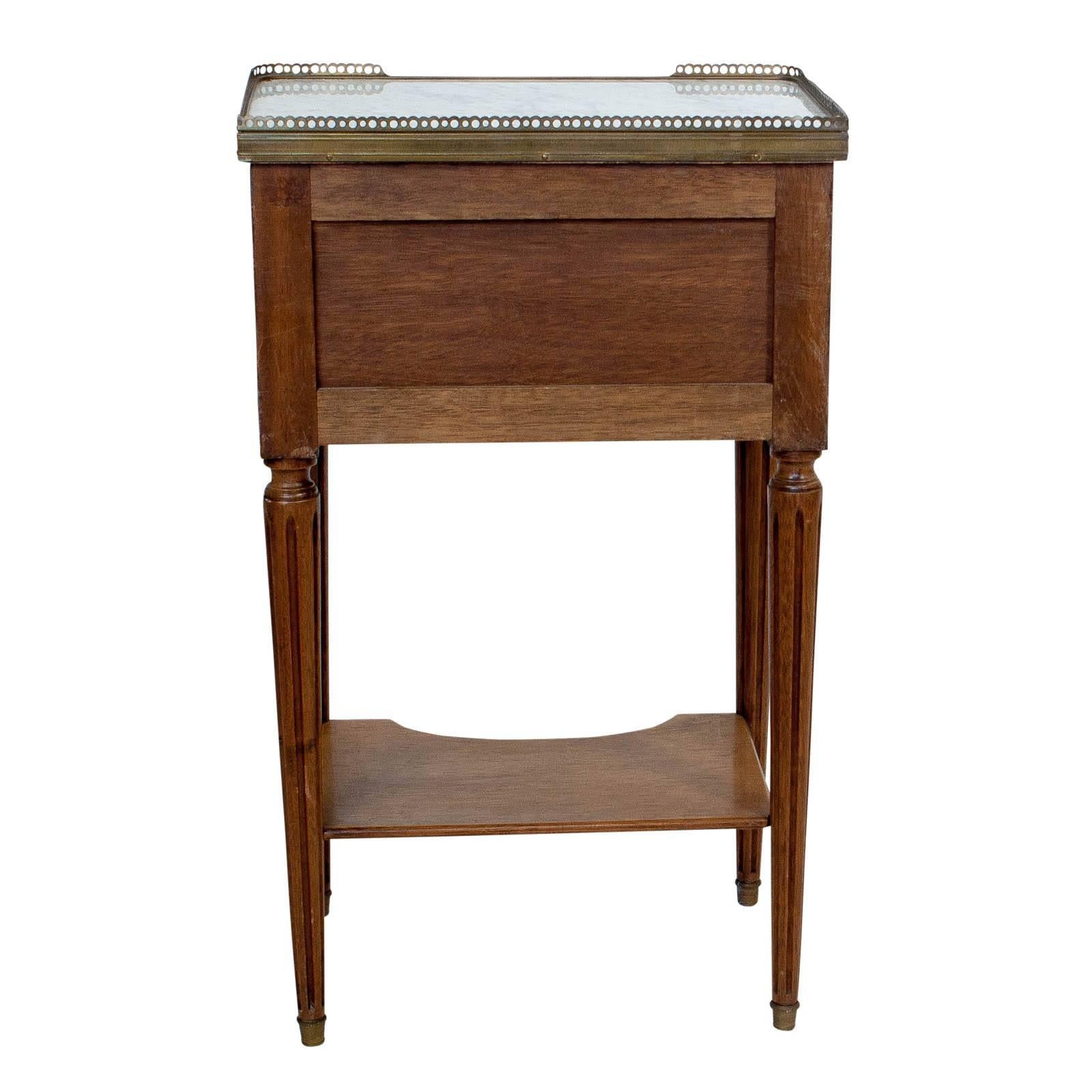 Louis XVI Style Fruit Wood / Brass / Marble Nightstand, circa 1900 1