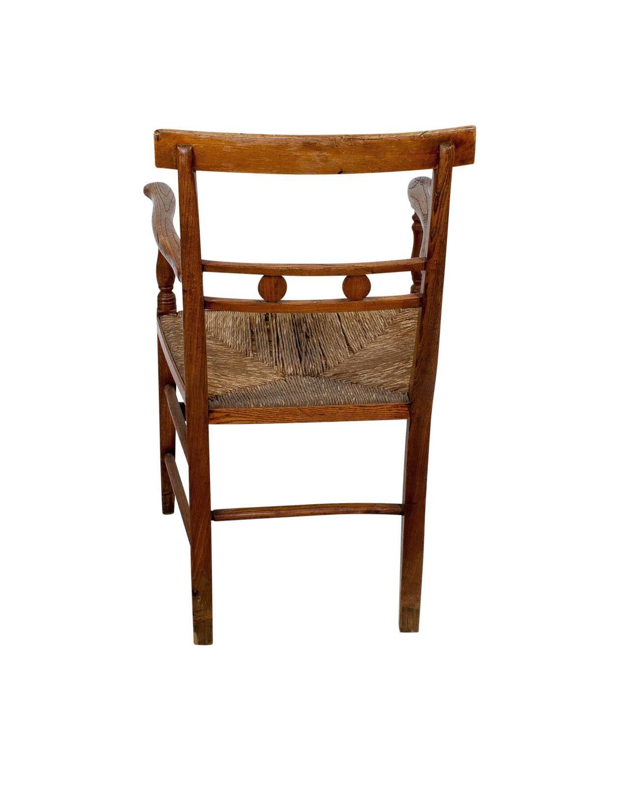 Rush Provincial French Fruitwood Armchair, circa 1830