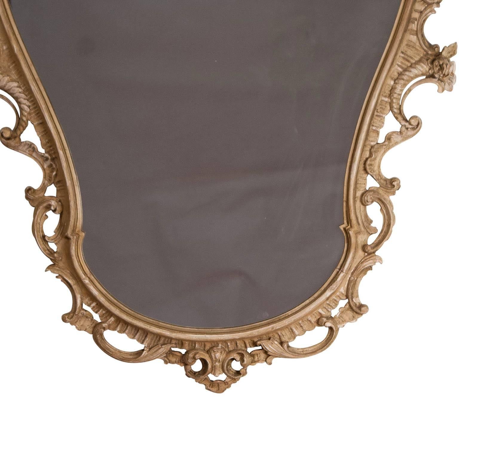 English Vintage Hand-Carved and Bone Painted Baroque Style Mirror, England, 1920