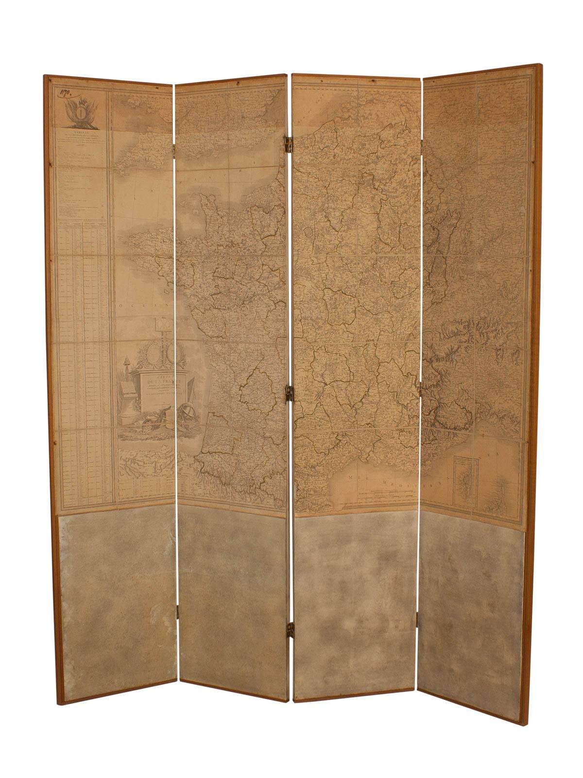 French Large Antique Map of France Mounted on a Screen, circa 1810