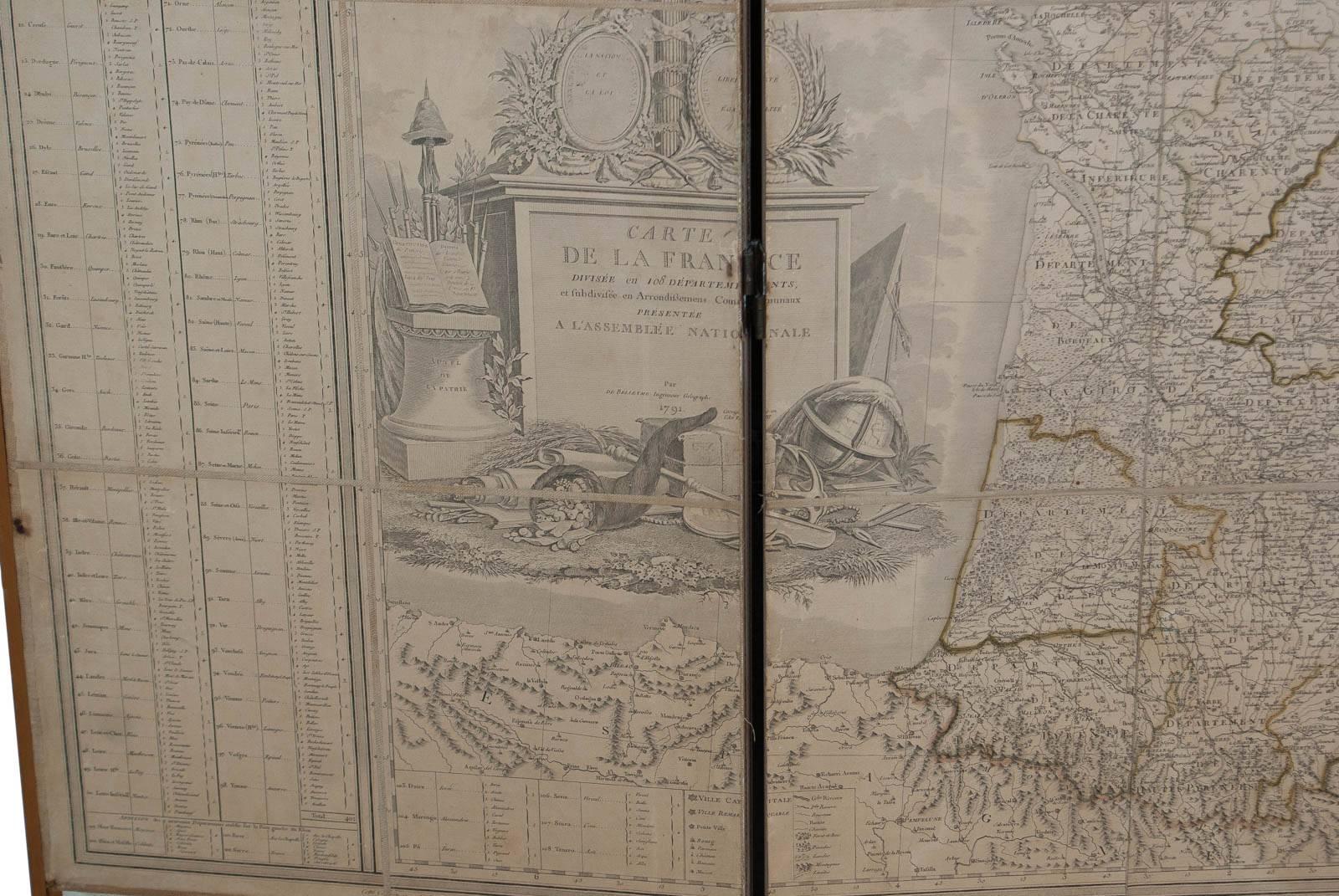 A handsome and large map of France printed early in the 19th century. Based on the original map drawn by De Belleyme published in 1791. This version was updated and published about 1810. It is slightly larger than the original and Corsica sits