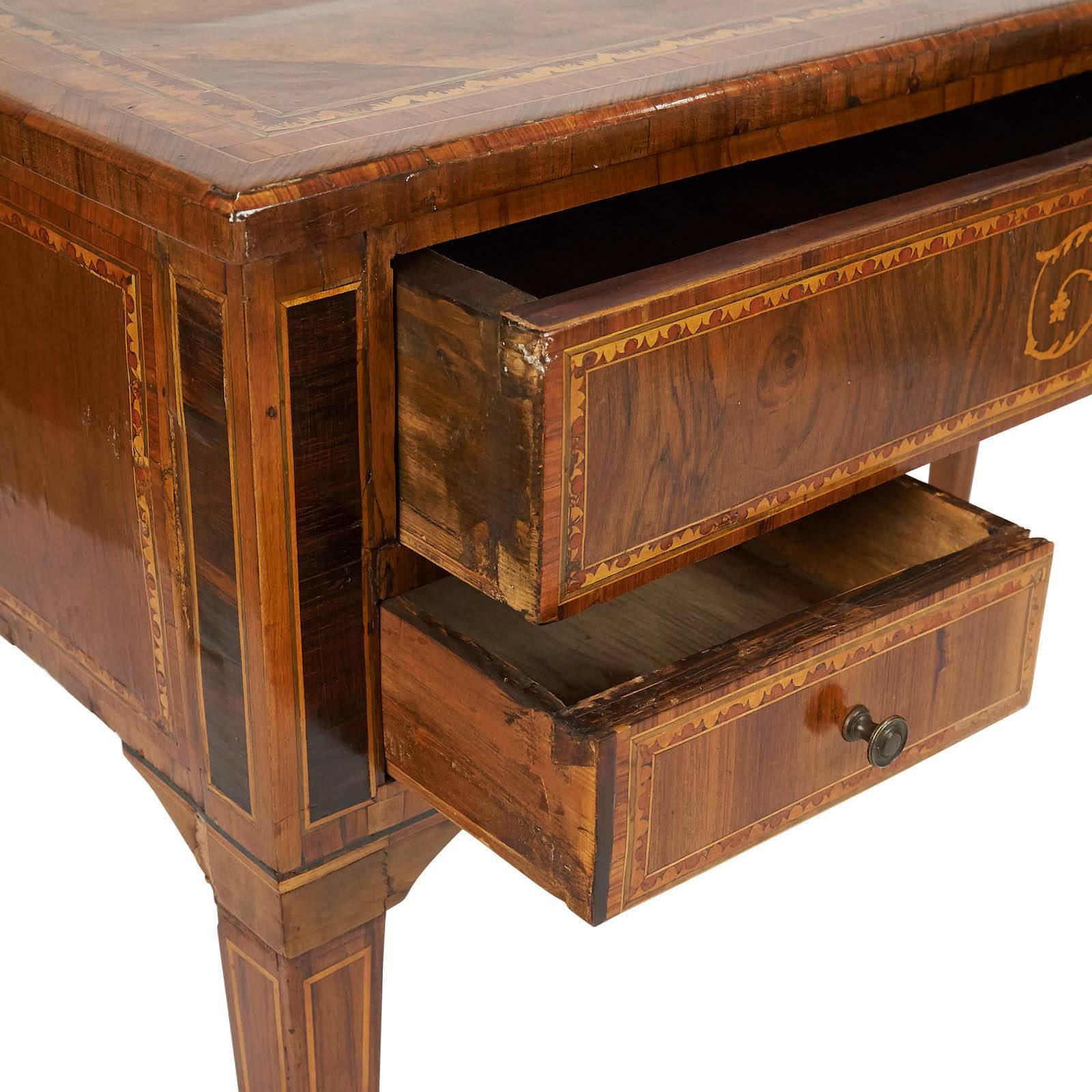 Wood Neoclassical Inlaid Italian Desk Dressing Table, circa 1820