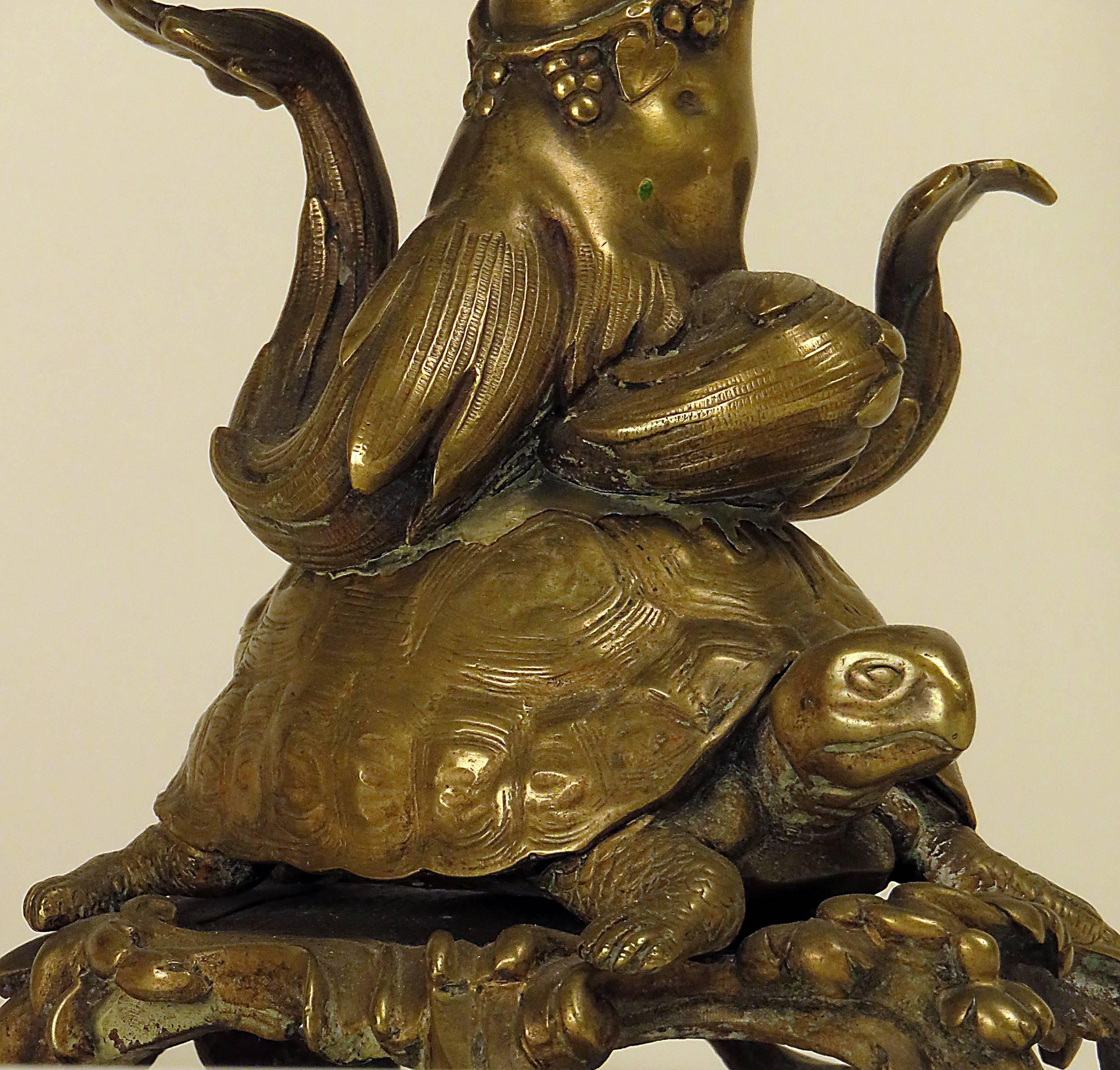 Cast Rare Pair of French Bronze Candlesticks of a Sea Nymph Riding a Turtle, 1840