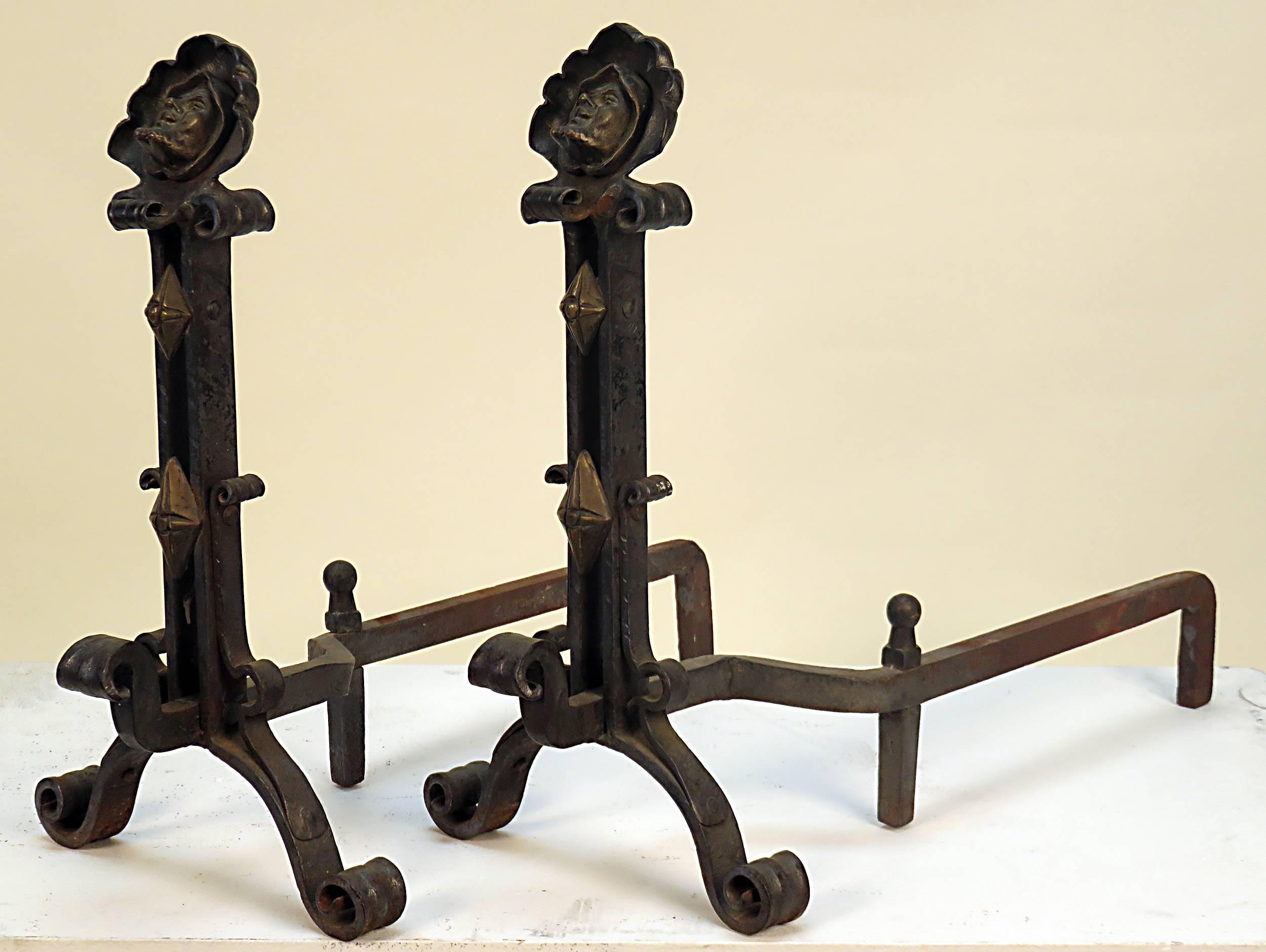 19th Century American Gothic Revival Andirons 