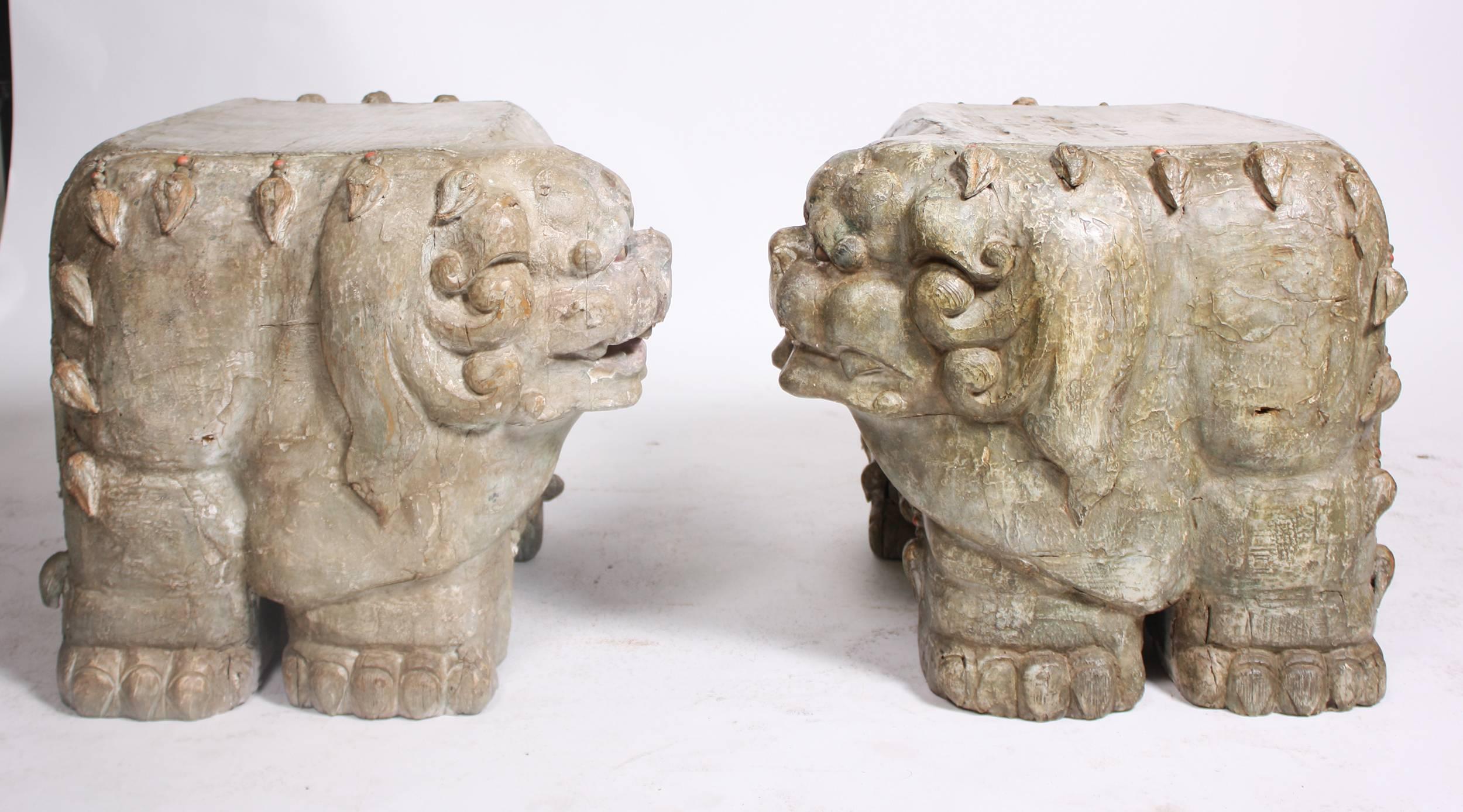 Large Pair of Japanese Carved Snow Lions  3