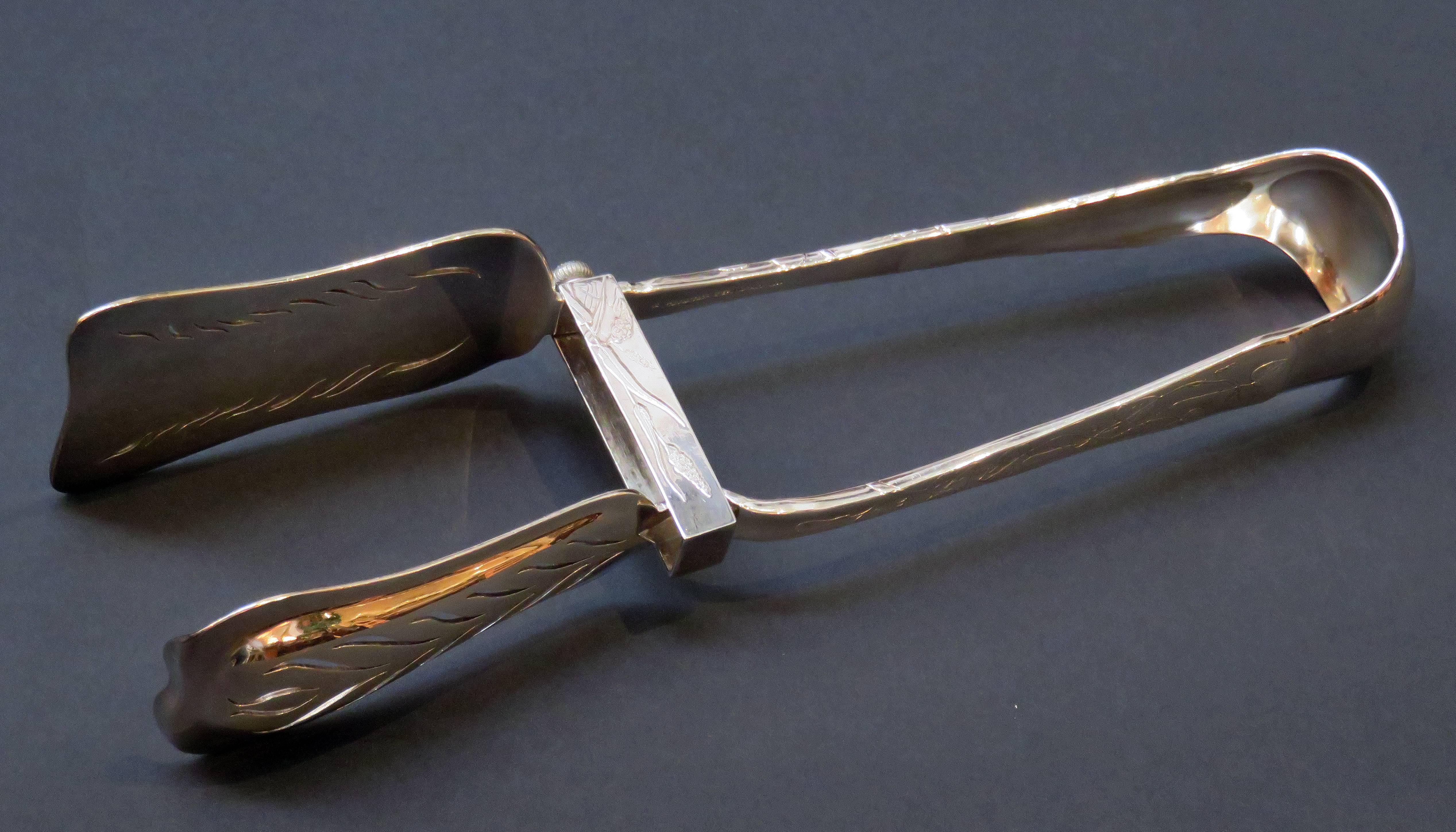 American Tiffany Lap over Edge Acid Etched Asparagus Tongs, circa 1880