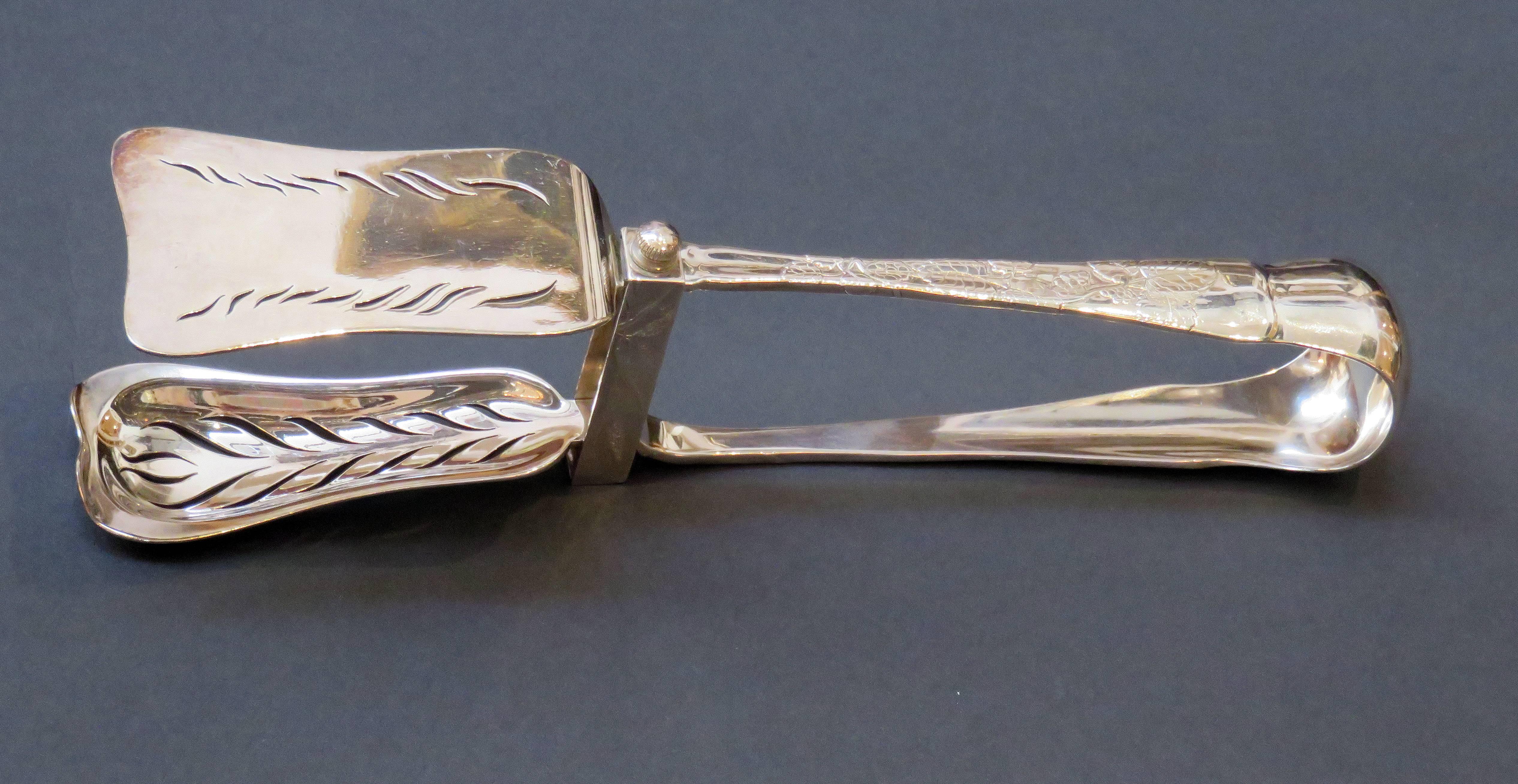 Tiffany Lap over Edge Acid Etched Asparagus Tongs, circa 1880 In Good Condition In San Francisco, CA