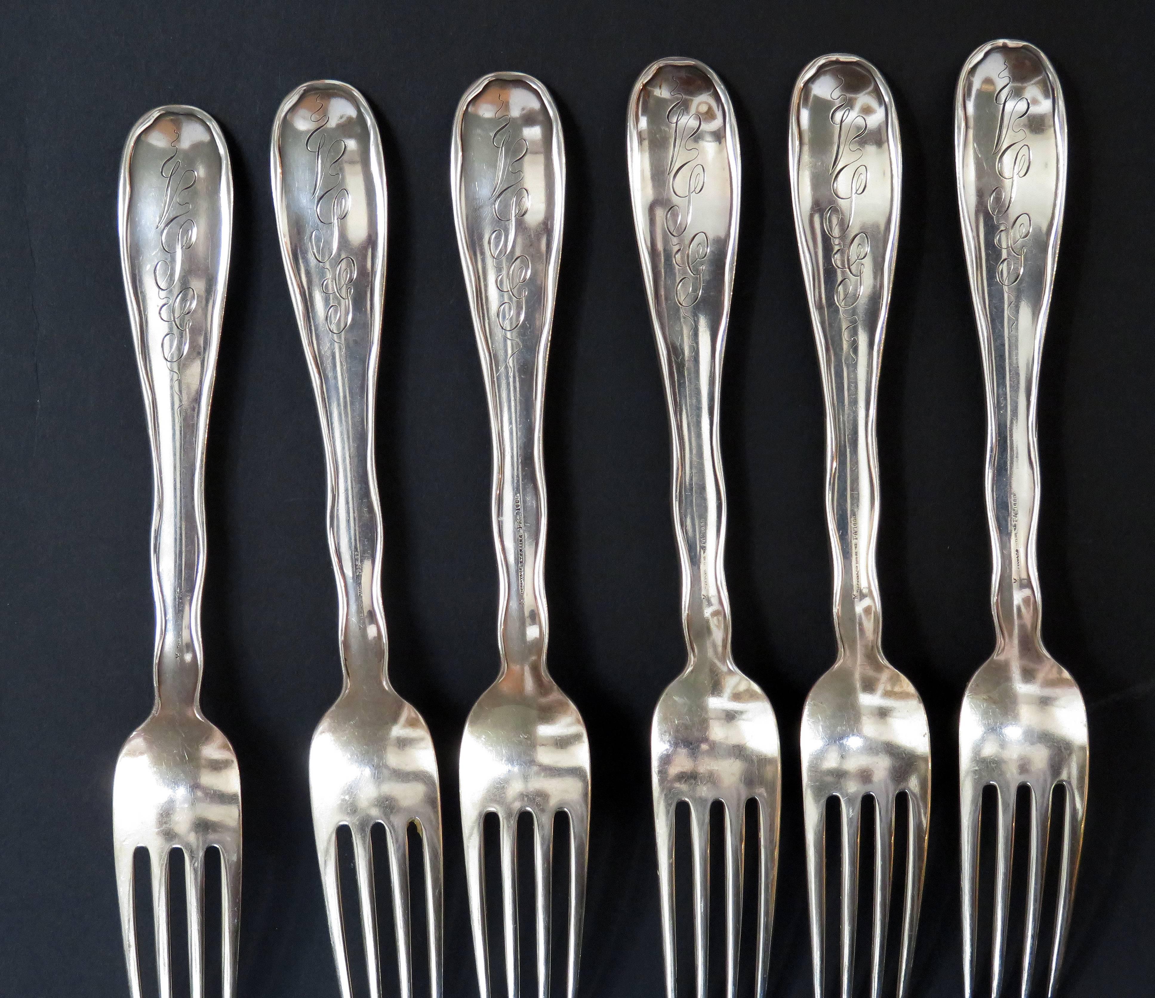 Japonisme Tiffany & Company Lap over Edge Acid Etched Dinner Forks, circa 1880 For Sale