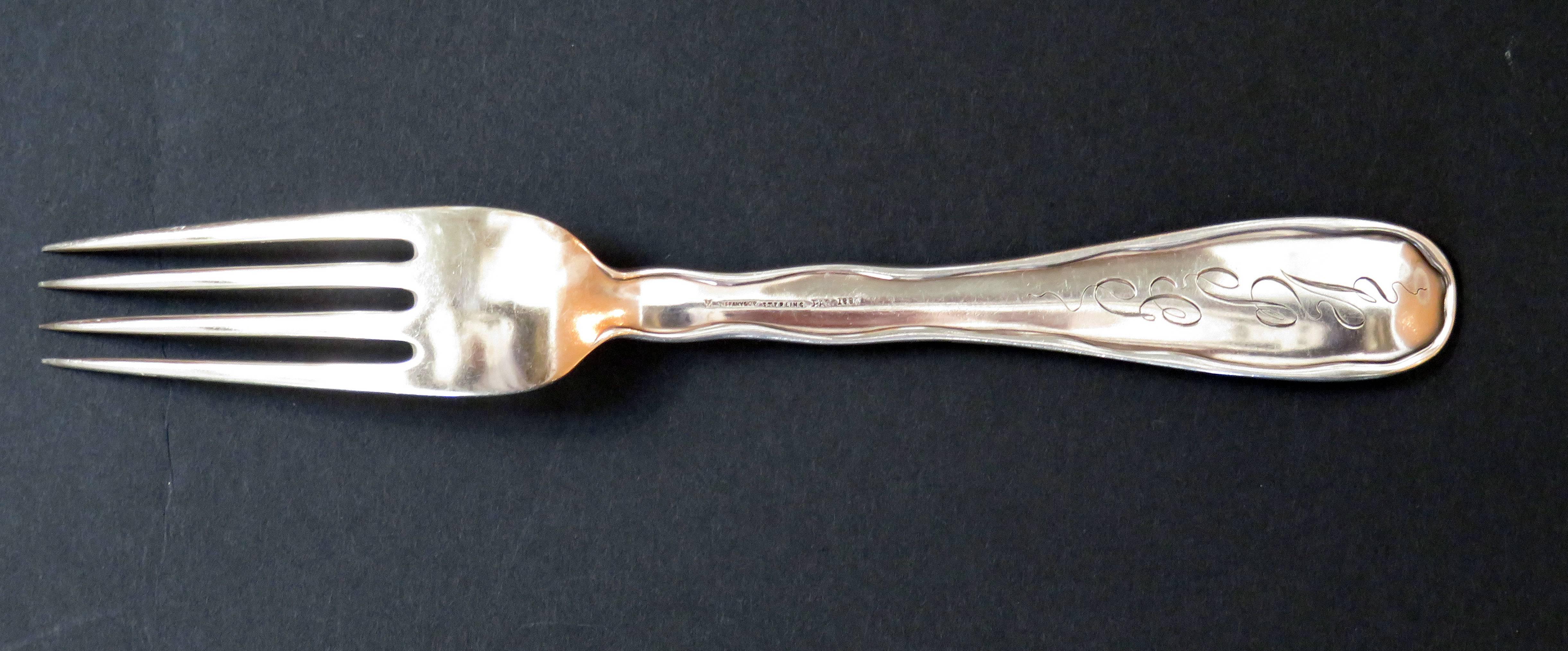 American Tiffany & Company Lap over Edge Acid Etched Dinner Forks, circa 1880 For Sale