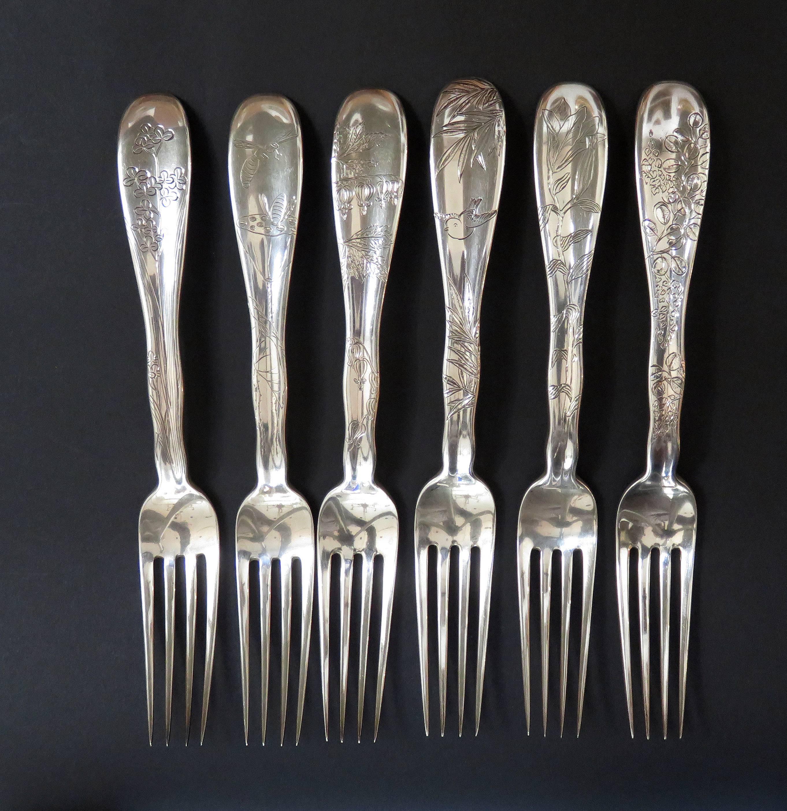 Tiffany & Company Lap over Edge Acid Etched Dinner Forks, circa 1880 In Good Condition For Sale In San Francisco, CA
