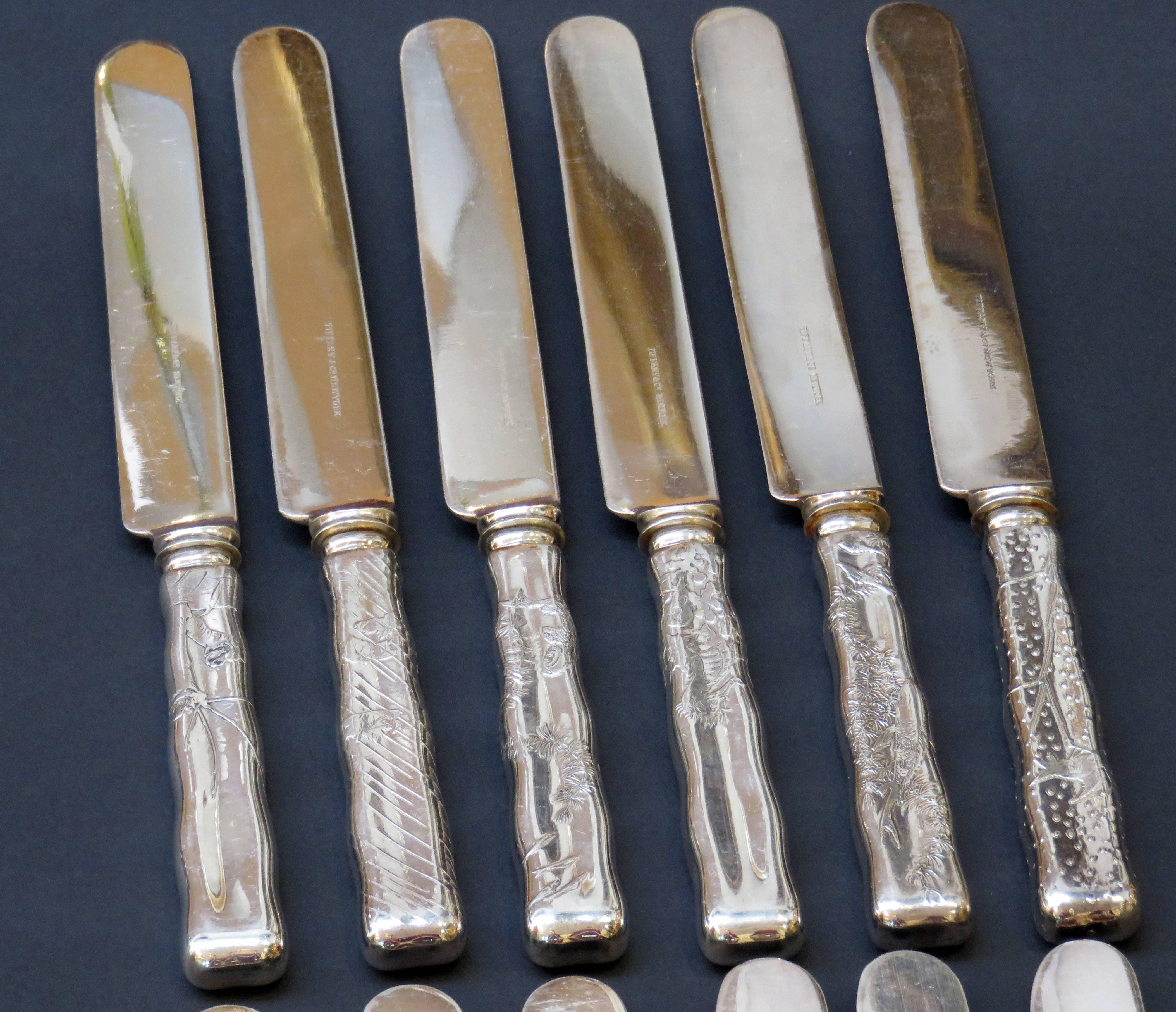 American Tiffany & Company Lap over Edge Acid Etched Dinner Knives, circa 1880 For Sale