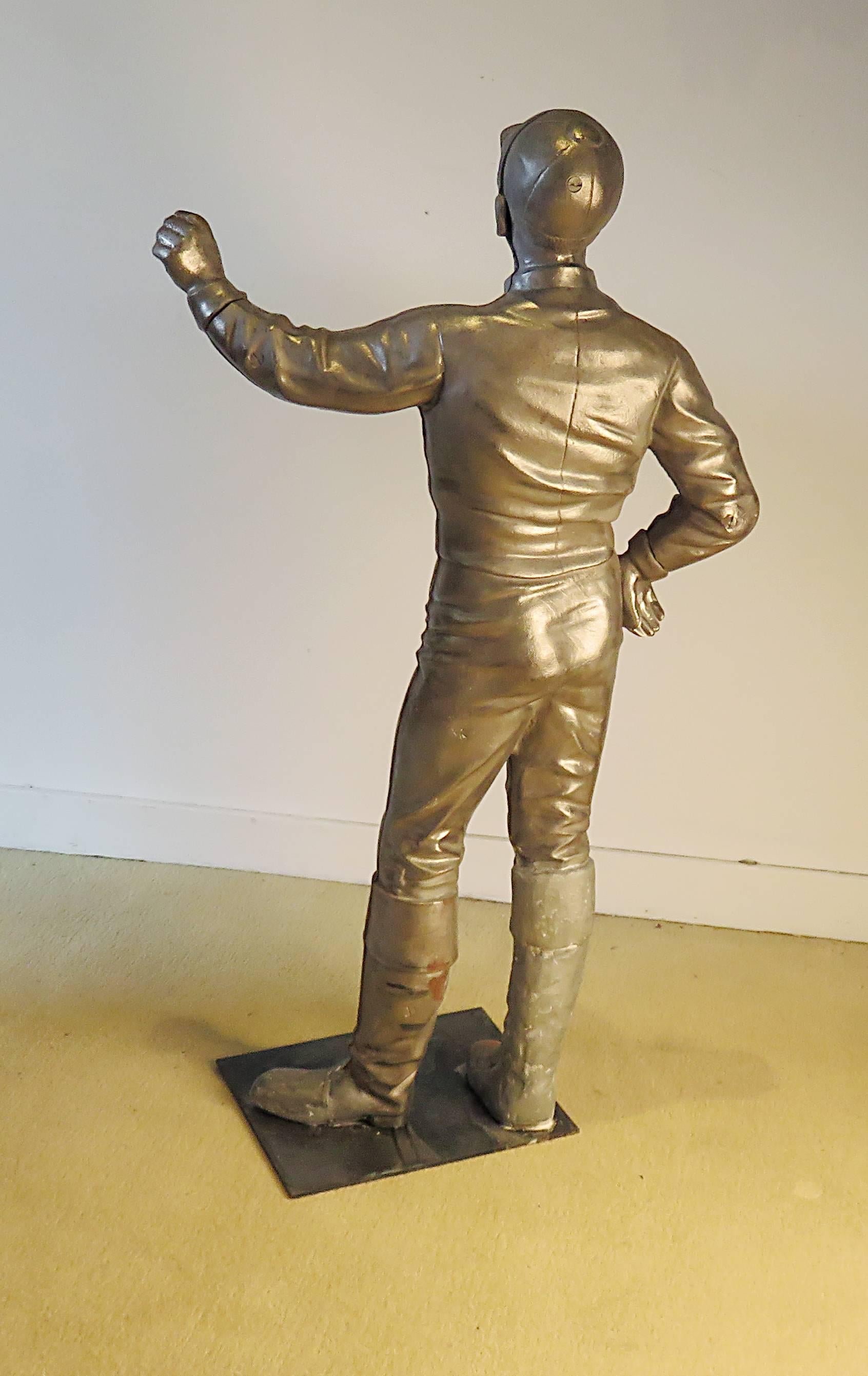 Carved Vintage Brushed Steel Jockey, USA, circa 1920