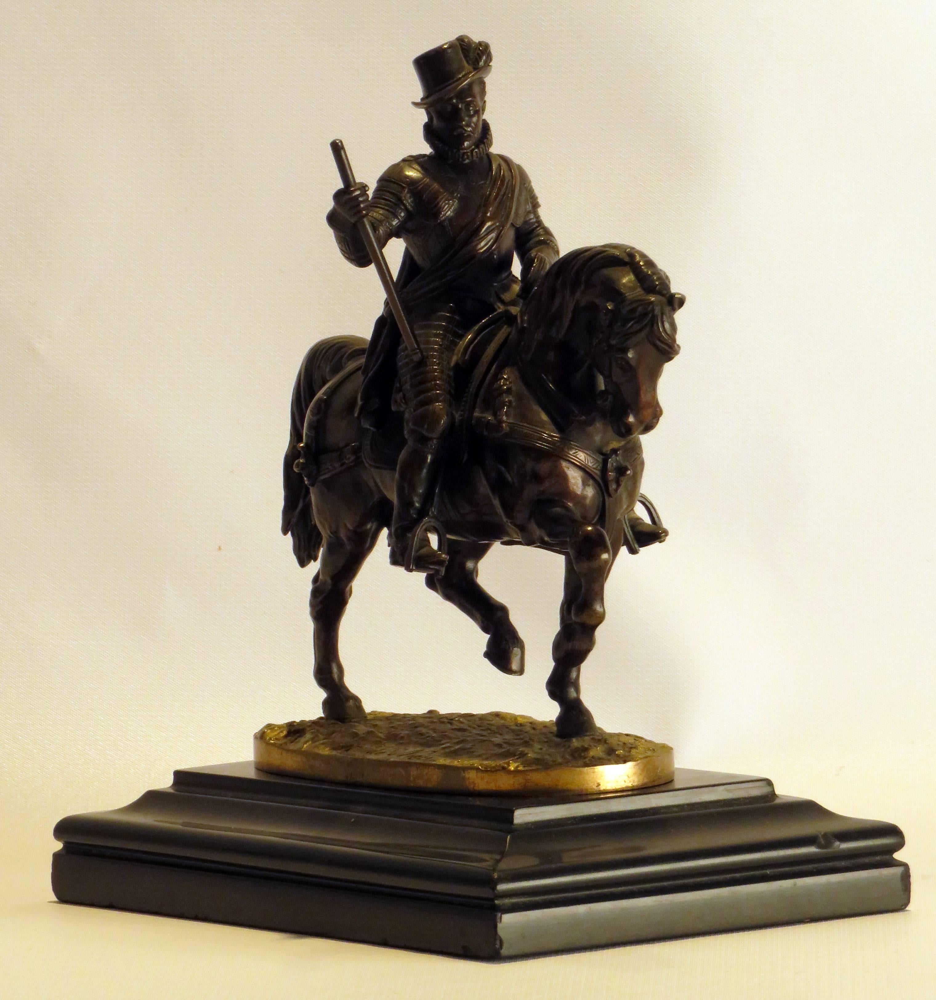 This small and elegant bronze was sculpted by Count Nieuwerkerke and cast at the Louvre Foundry. This statue commemorates Prince William of Orange who led an uprising against the Spanish Hapbsburg rulers that persecuted Dutch Protestants during the