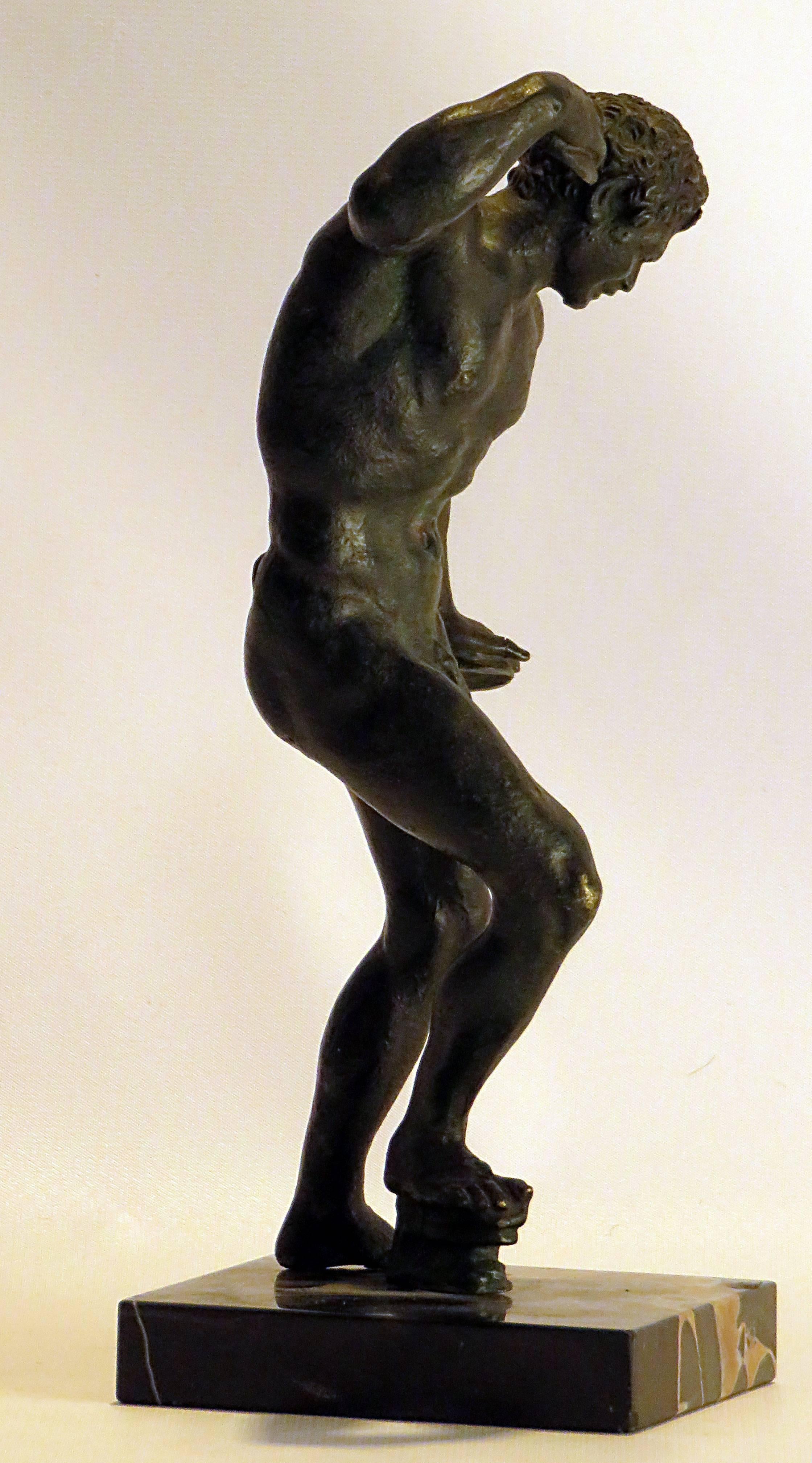 Italian Grand Tour Bronze Satyr with Cymbals on Marble Base, circa 1880, Italy