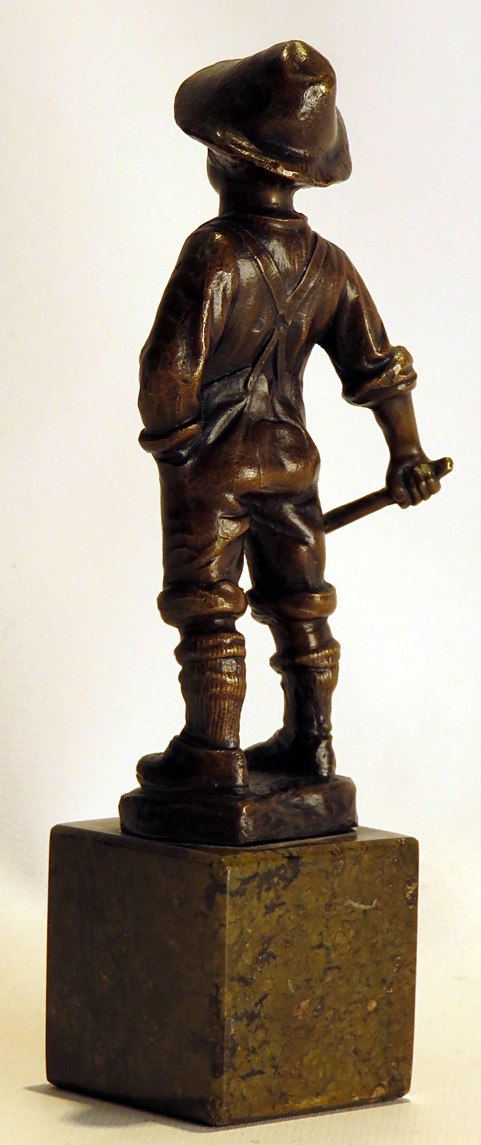 American Victorian Bronze Casting of a Young Boy on Marble Base US, circa 1870