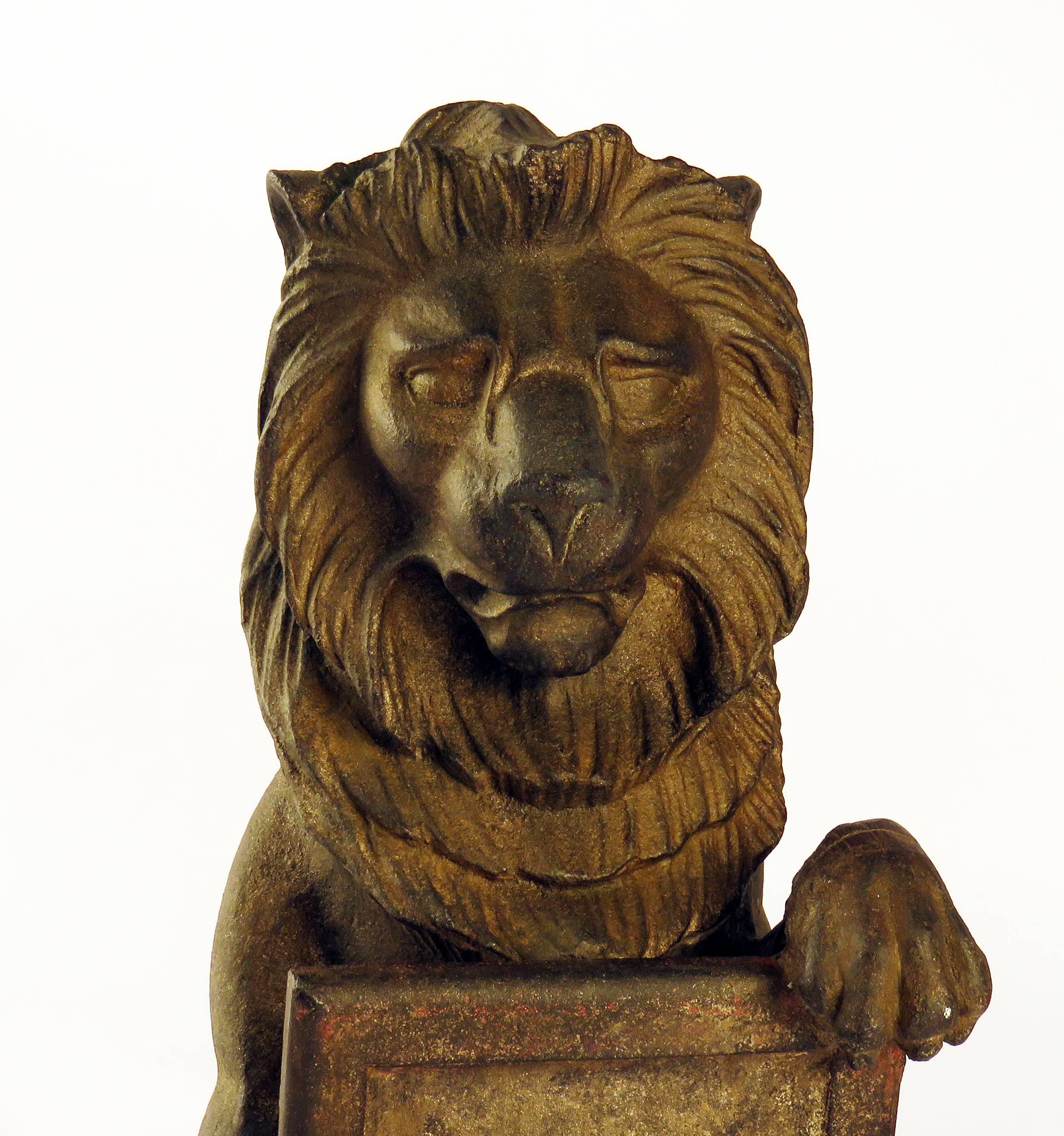 English Solid Pair of Iron Lions Edwardian, England, 1919