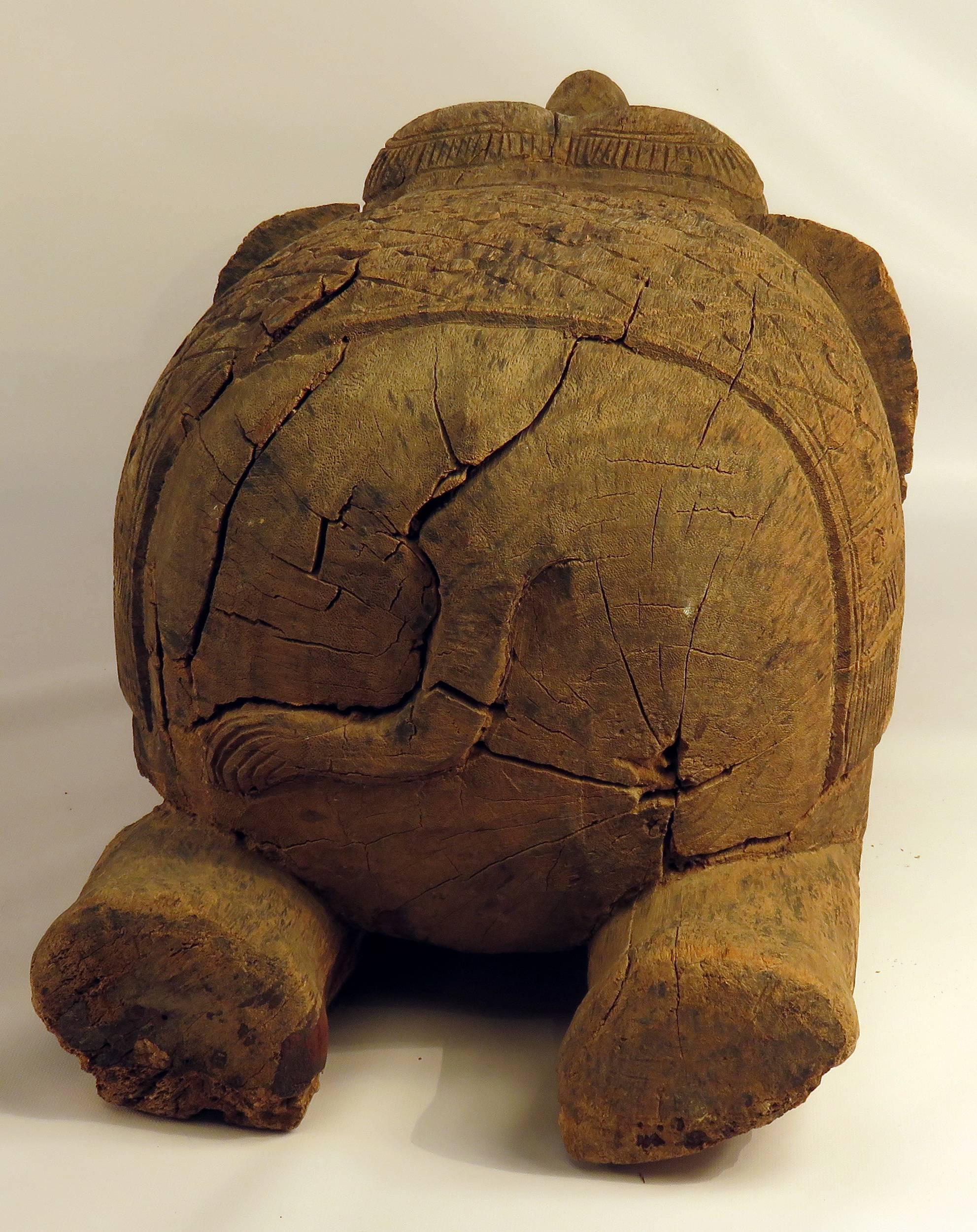 Dutch Colonial Thai Carved Wood Elephant, circa 1900