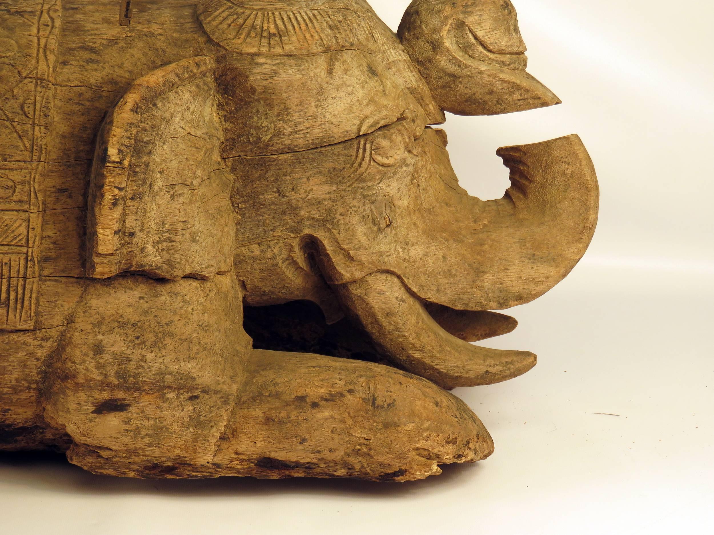 Early 20th Century Thai Carved Wood Elephant, circa 1900
