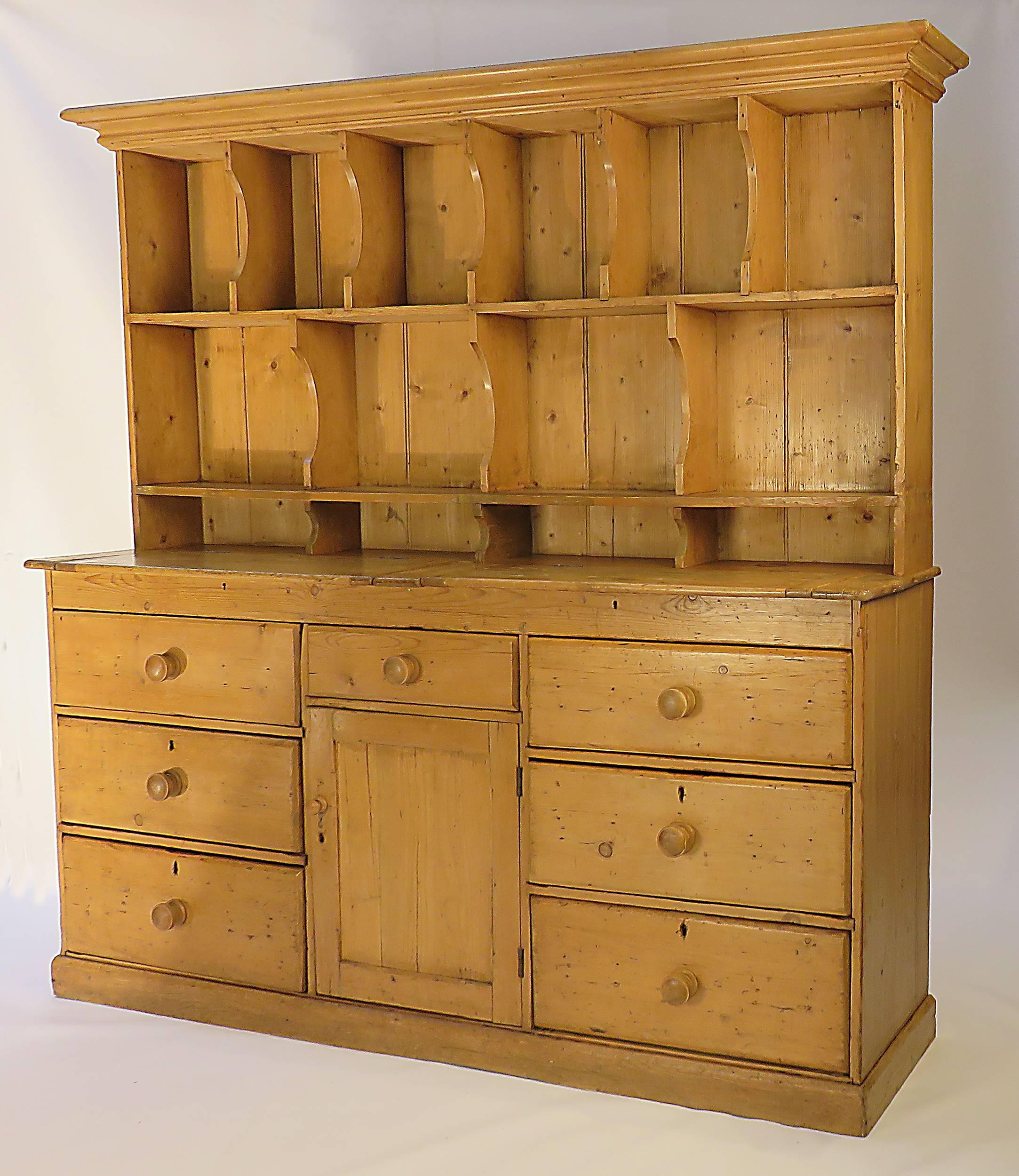Rustic Irish Pine Dresser with Plate Rack In Good Condition In San Francisco, CA