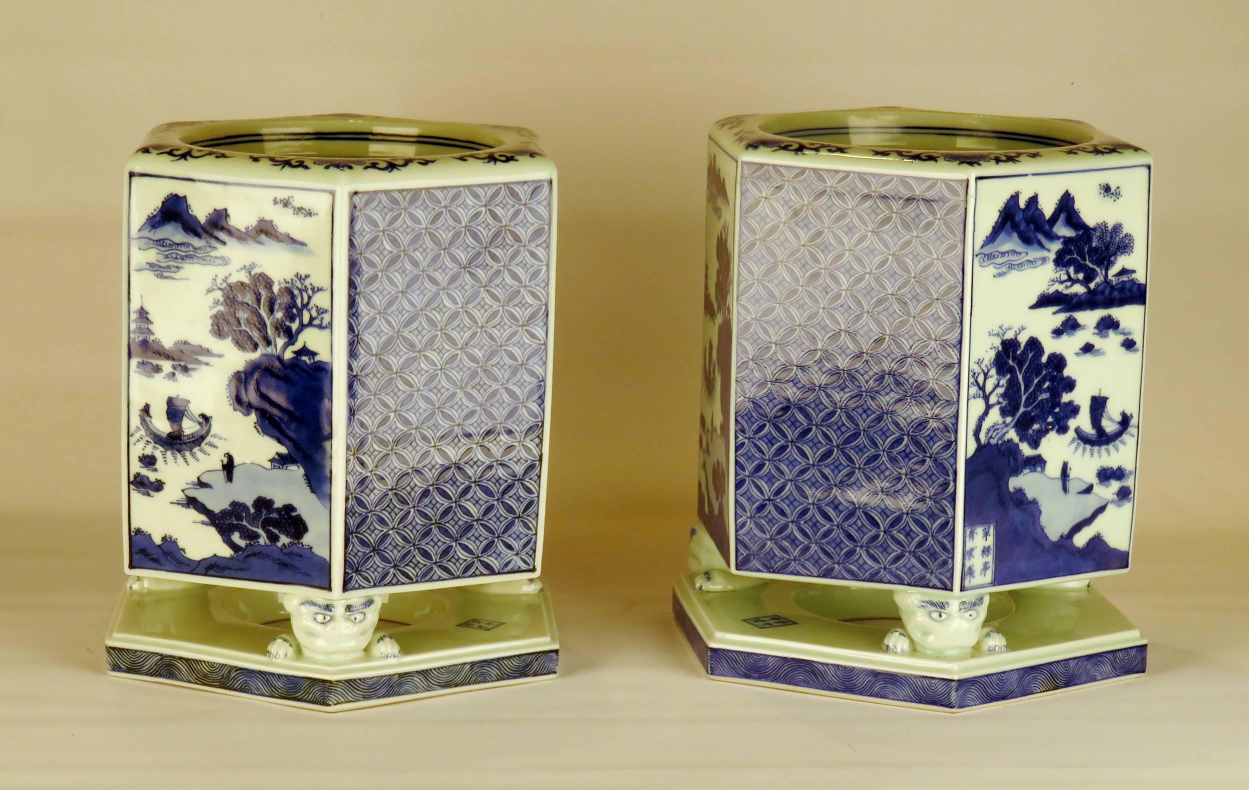 Early 20th Century Pair of Japanese Porcelain Hibachi, Early 20th century