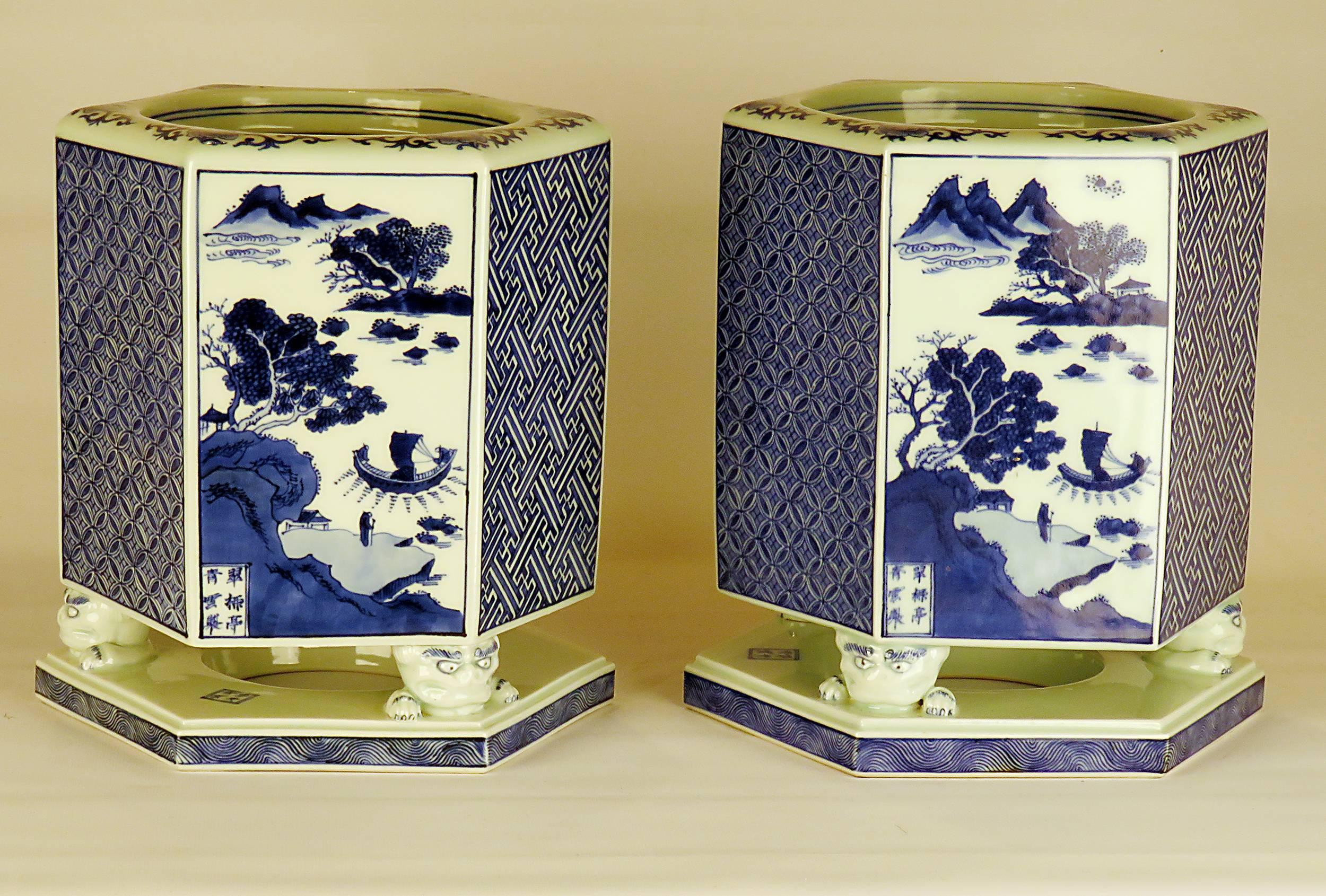 Pair of Japanese Porcelain Hibachi, Early 20th century 1