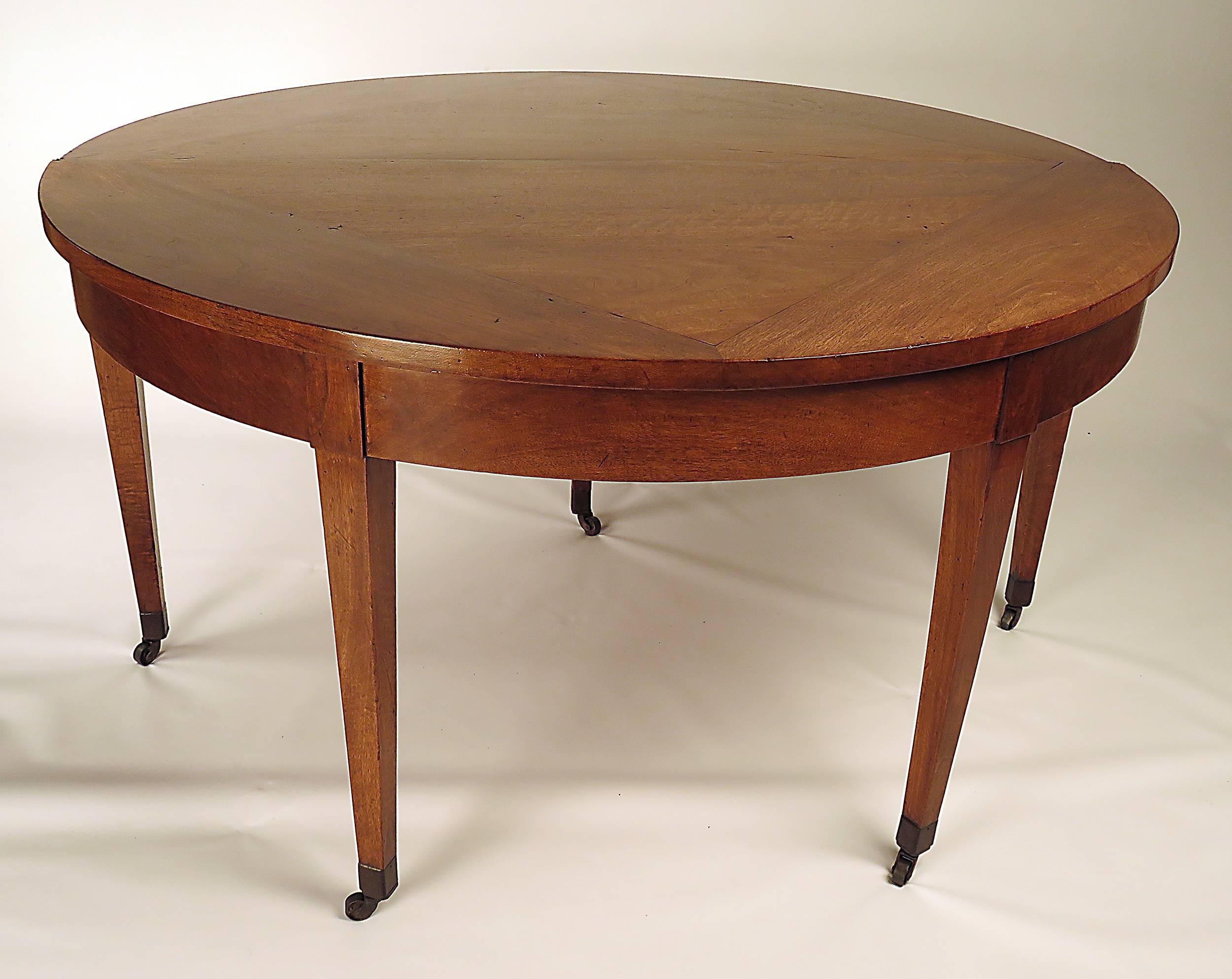 Large French Walnut Demilune Folding Round Table, circa 1830 In Excellent Condition In San Francisco, CA