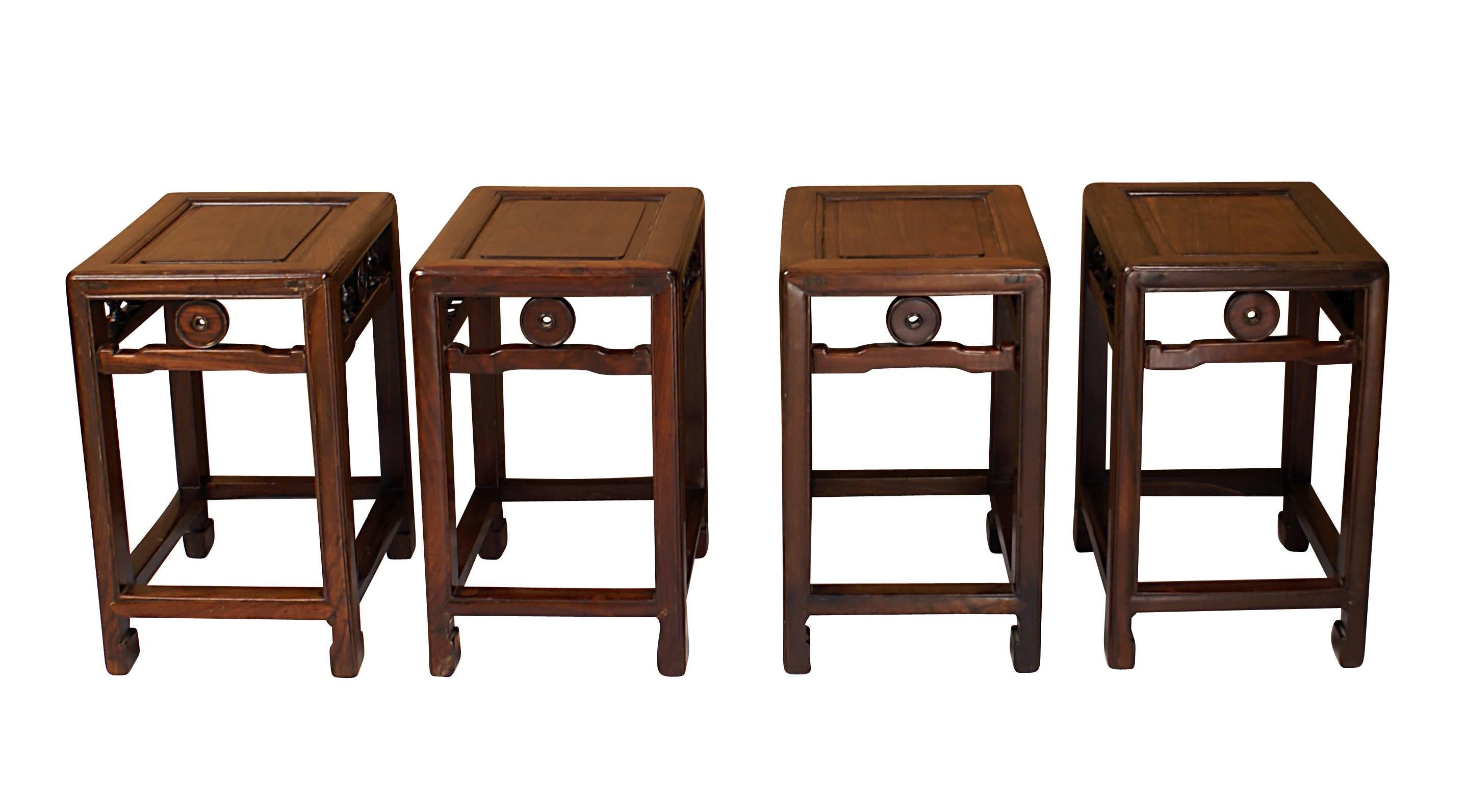 Four Chinese Hong Mu Stools in Ming Style, circa 1920 In Good Condition In San Francisco, CA