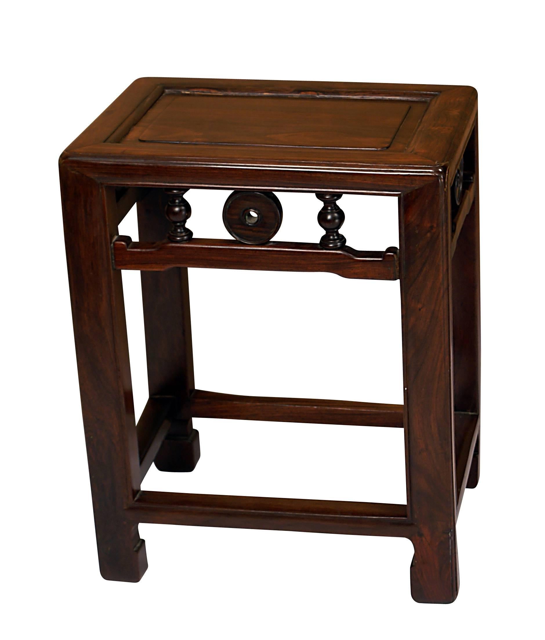 Rosewood Four Chinese Hong Mu Stools in Ming Style, circa 1920
