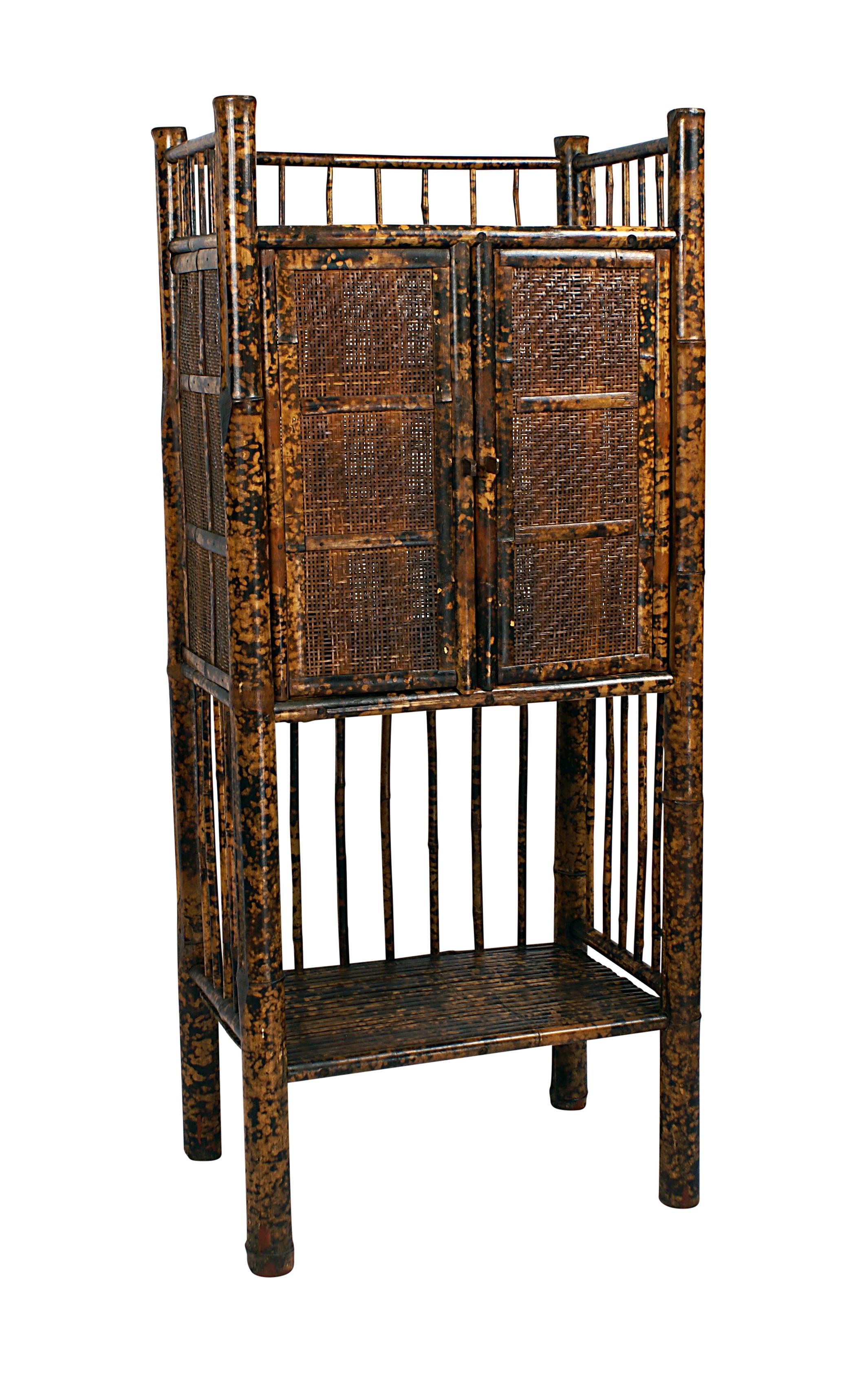 A rare example of Provincial Chinese tortoise shell bamboo furniture. The Chinese liked bamboo furniture because of its weight, durability and decorative qualities. This was collected about 30 years ago. Has been recently polished. Good old rich