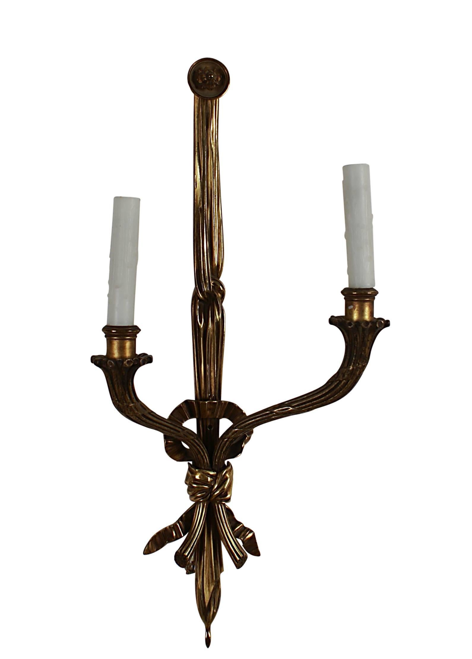 Late 19th Century French Louis XVI Style Gilt Bronze Sconces Wired for Lighting, circa 1870
