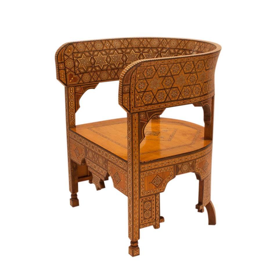 20th Century Pair of Moroccan Inlaid Klysmos Chairs, circa 1920