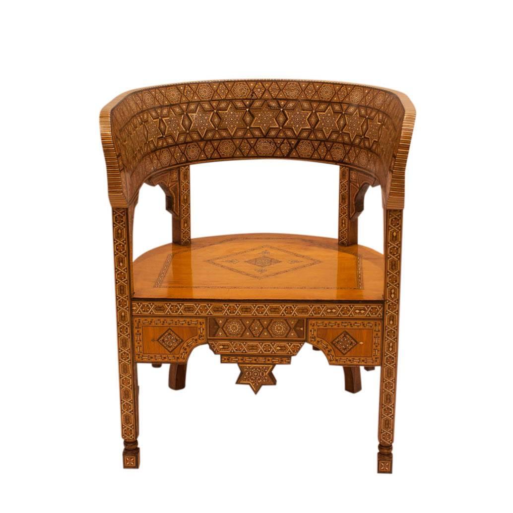 Pair of Moroccan Inlaid Klysmos Chairs, circa 1920 In Good Condition In San Francisco, CA