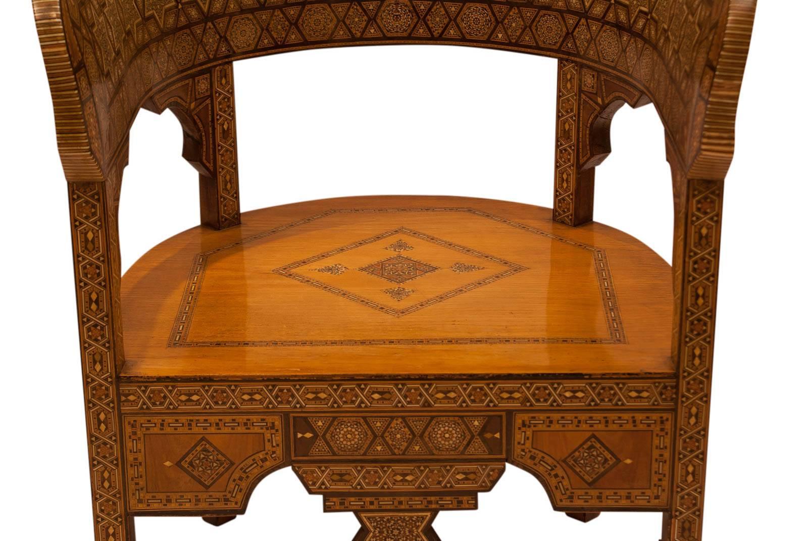Moorish Pair of Moroccan Inlaid Klysmos Chairs, circa 1920