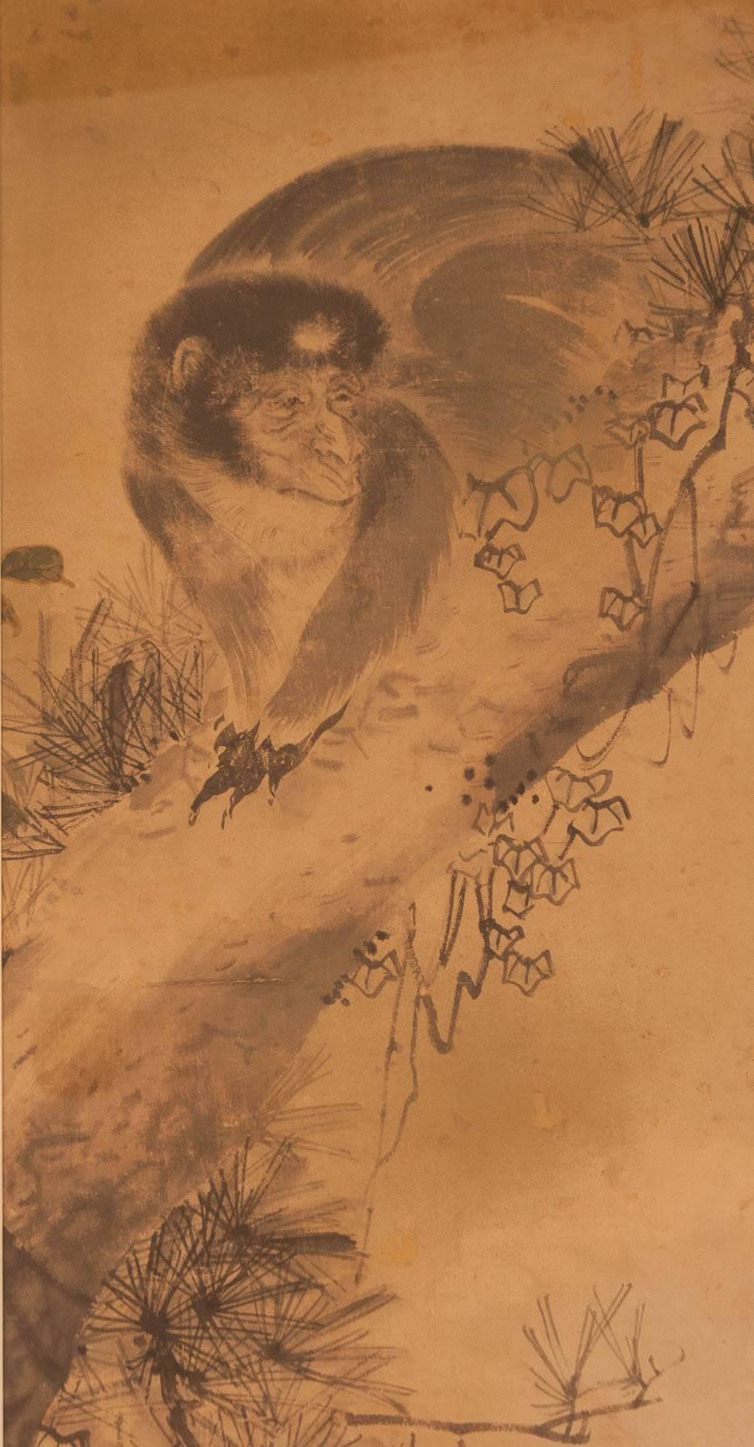 Japonisme Edo Period Japanese Ink on Paper Painting of an Old Monkey, circa 1820