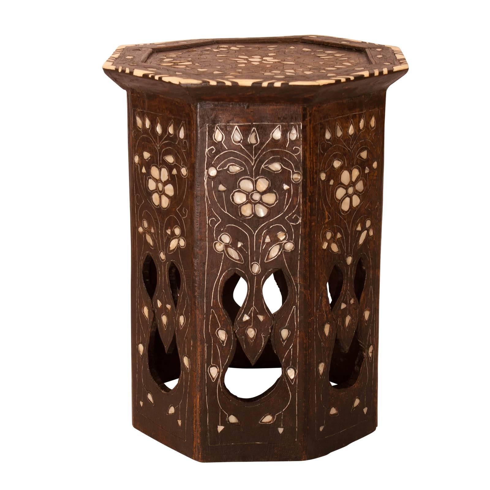 Moroccan octagonal inlaid table, circa 1900. Classic side table for any room that you are looking to add an unexpected touch.