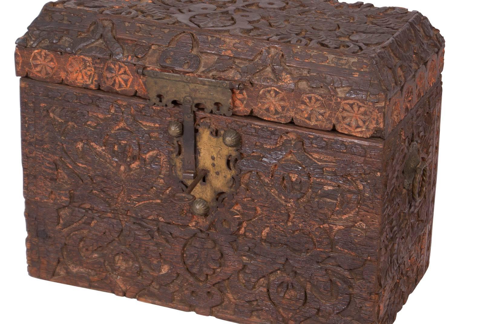 Anglo Raj Large Deeply Carved Indo-Persian Trunk, circa 1800