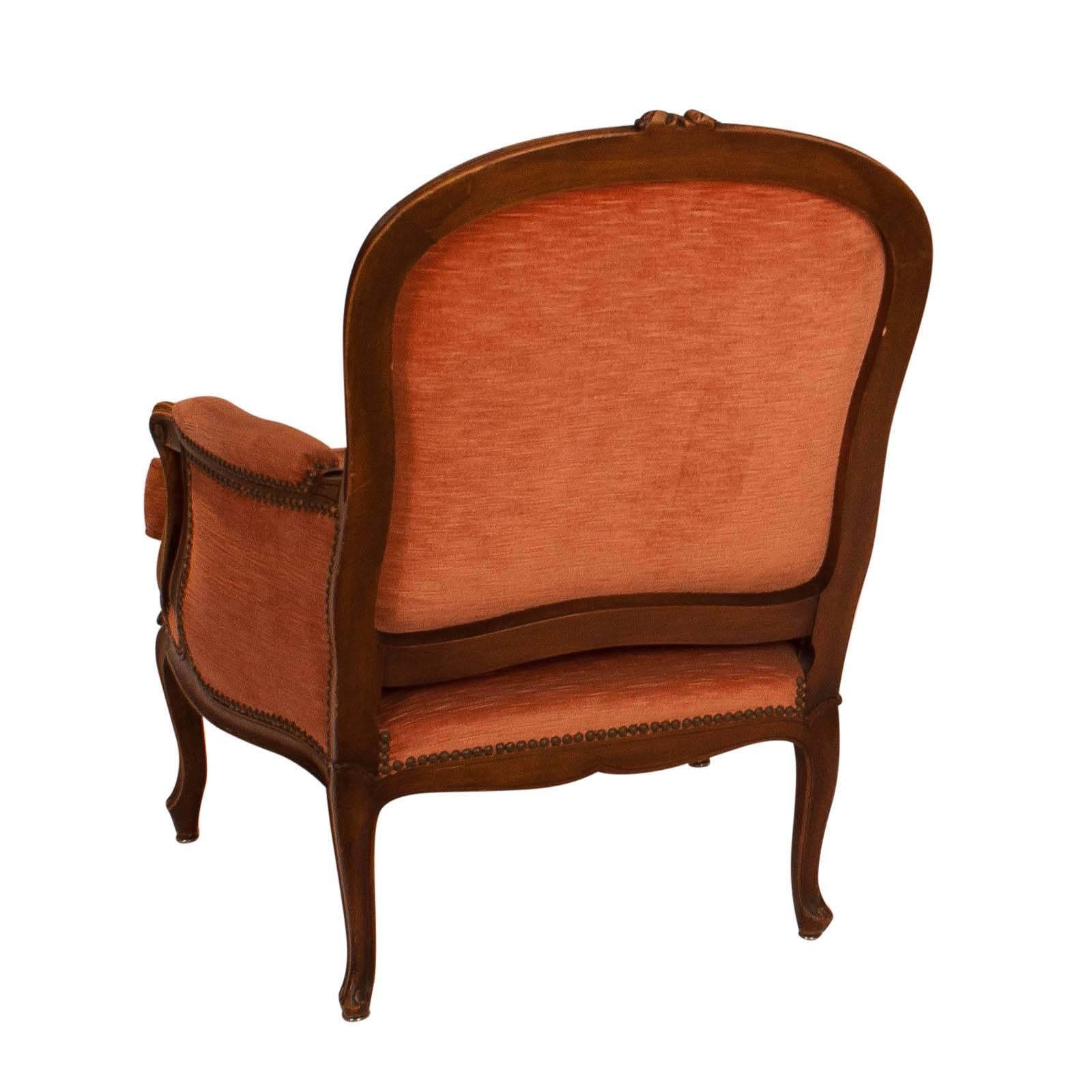 19th Century Second Empire  Walnut Louis XV Style Bergere Chair, France, circa 1890