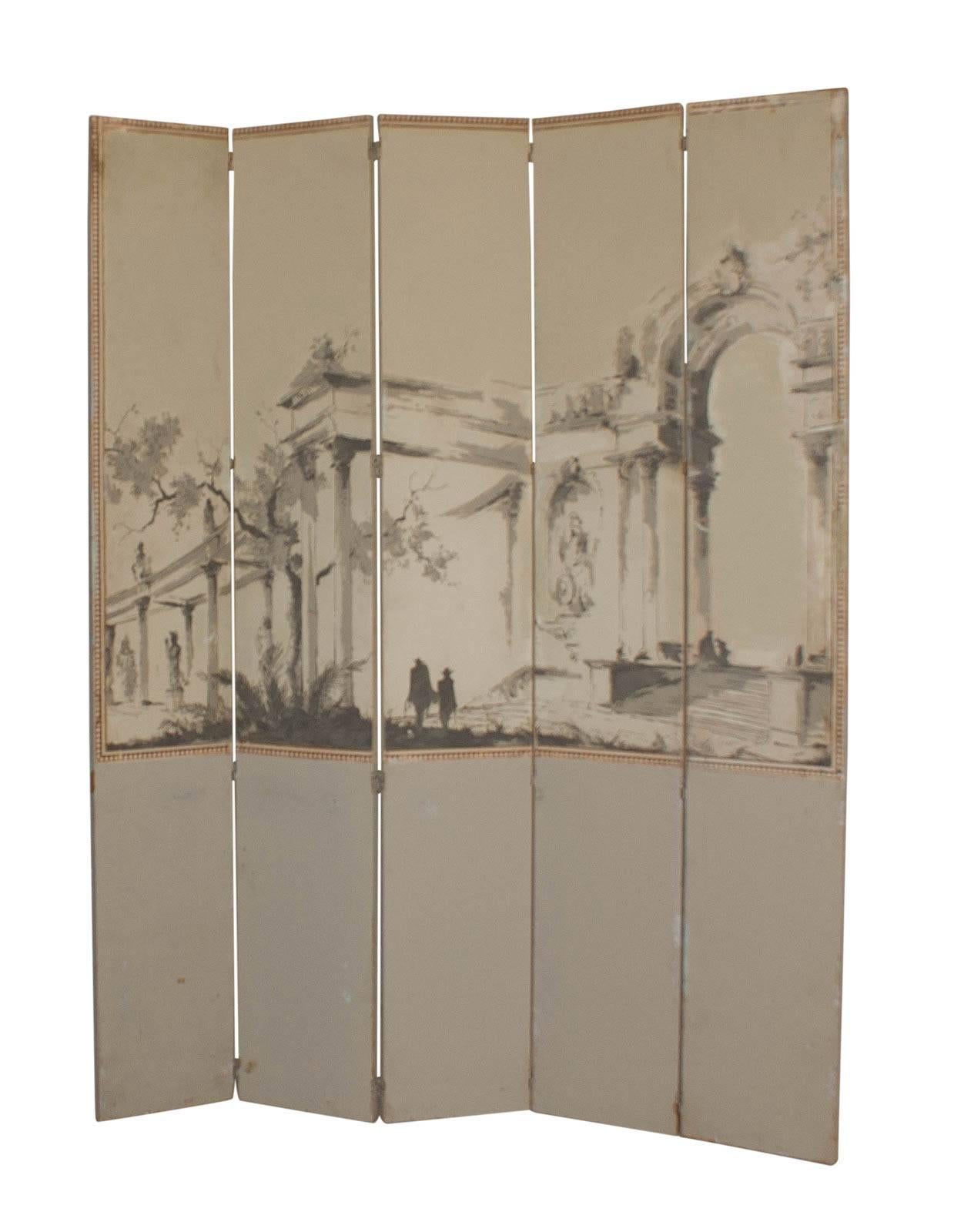 Vintage French Wallpaper Screen, circa 1950 In Good Condition In San Francisco, CA