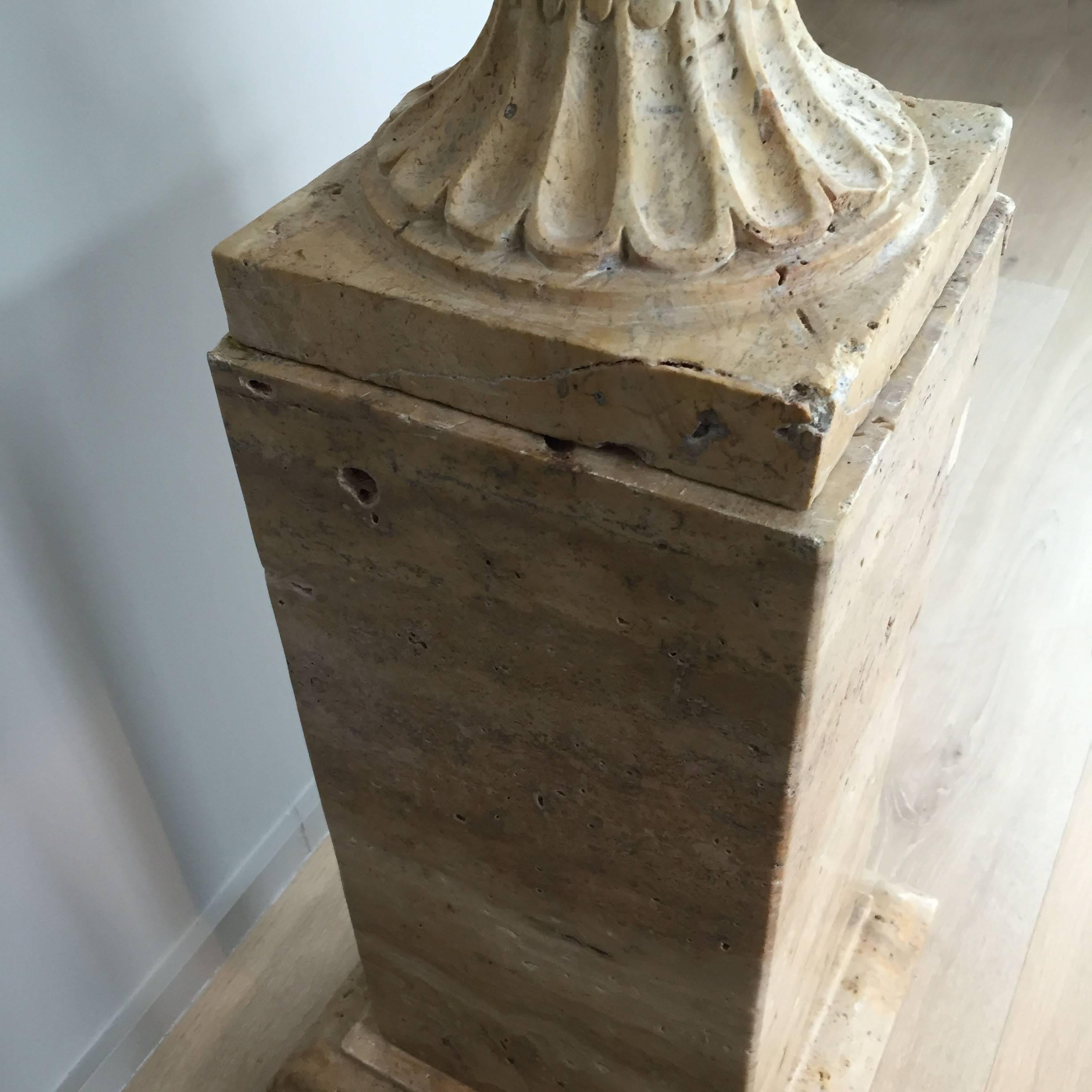 Pair of 19th Century Italian Solid Handcarved Limestone Classic Urns 2