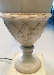 Late 19th Century Hand-Carved Alabaster Lamp with Silk Shade