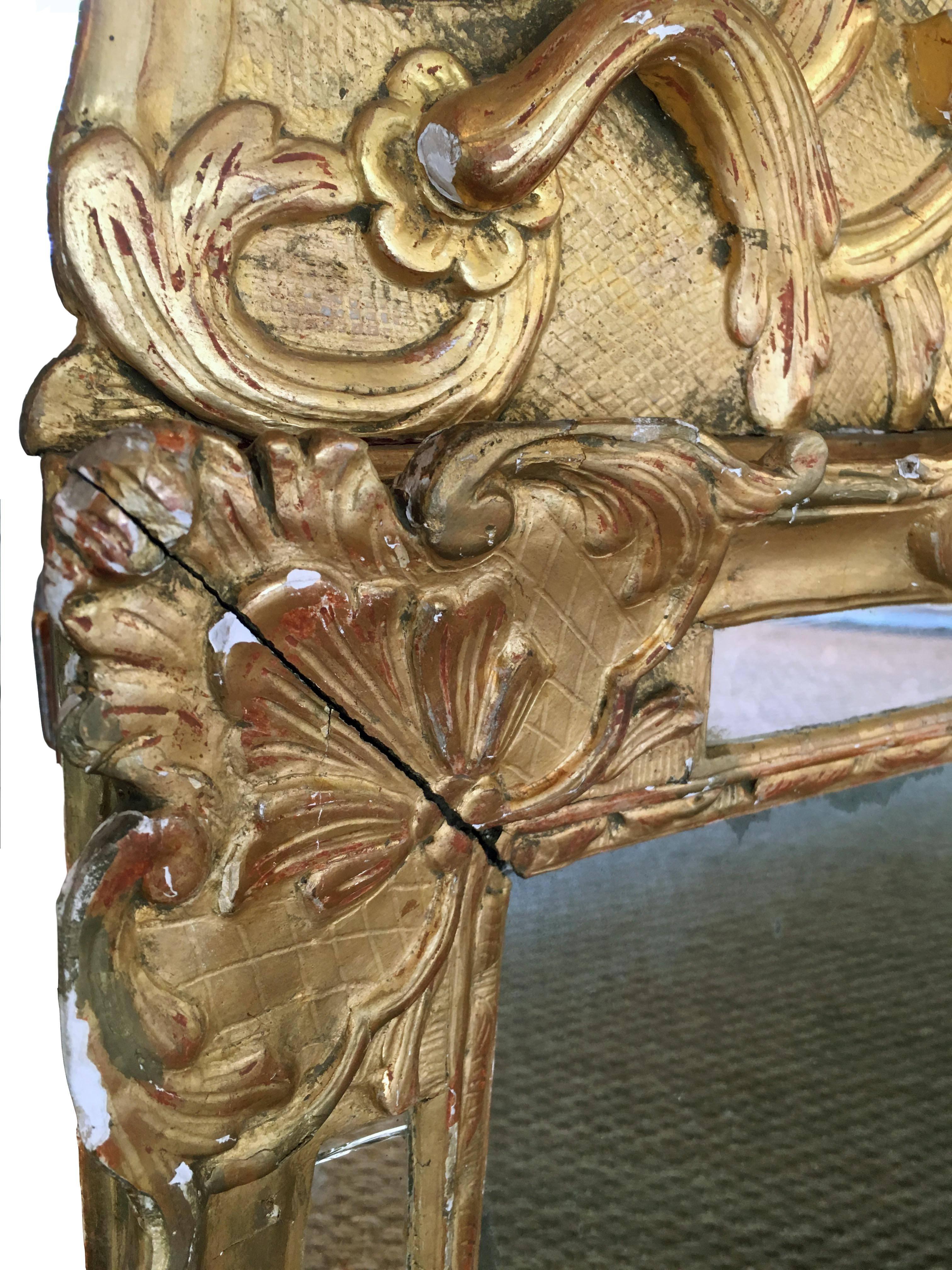 French Regence Giltwood Mirror In Fair Condition In Larkspur, CA