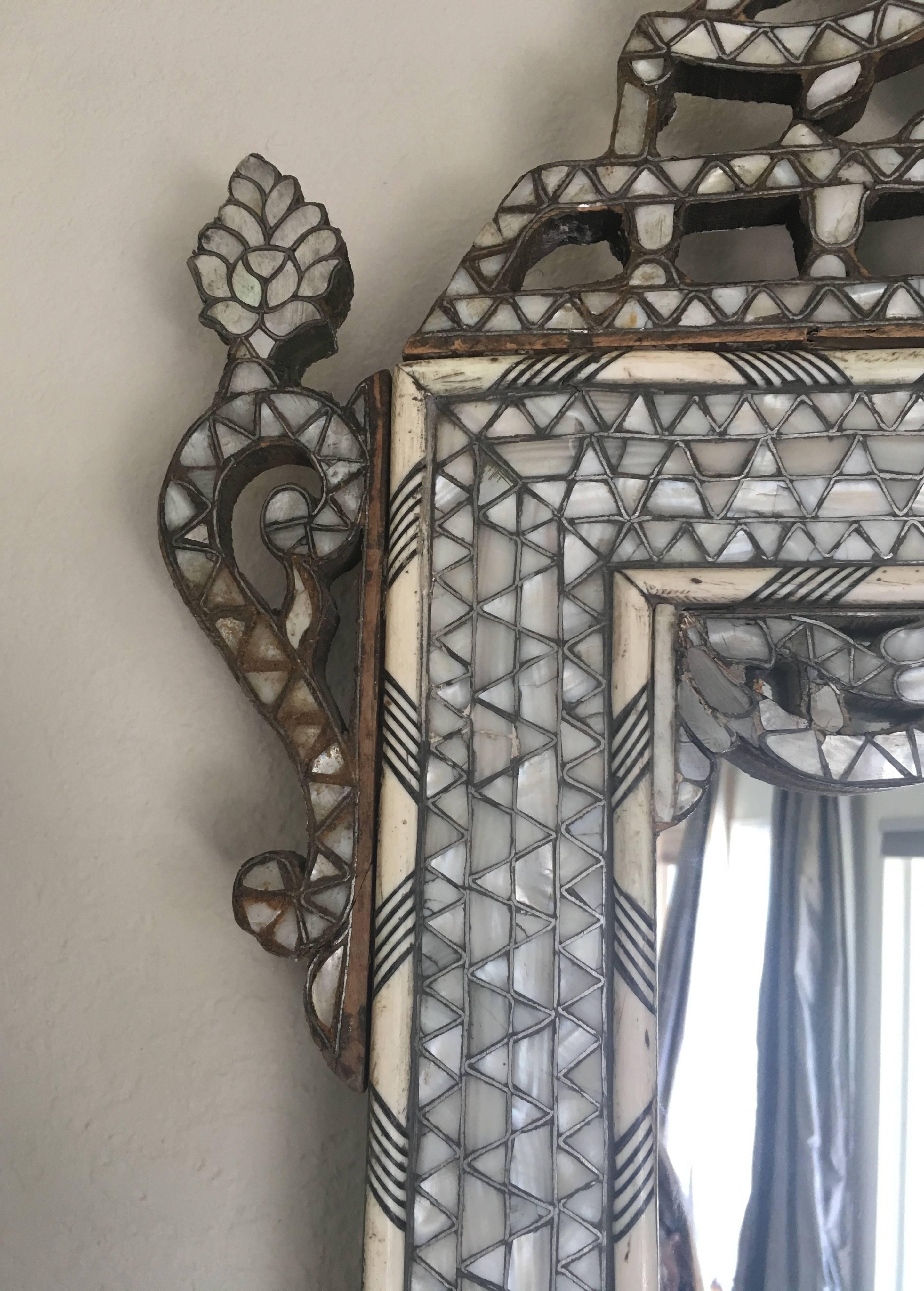 Late 19th Century Moroccan Bone Inlaid Mirror 1